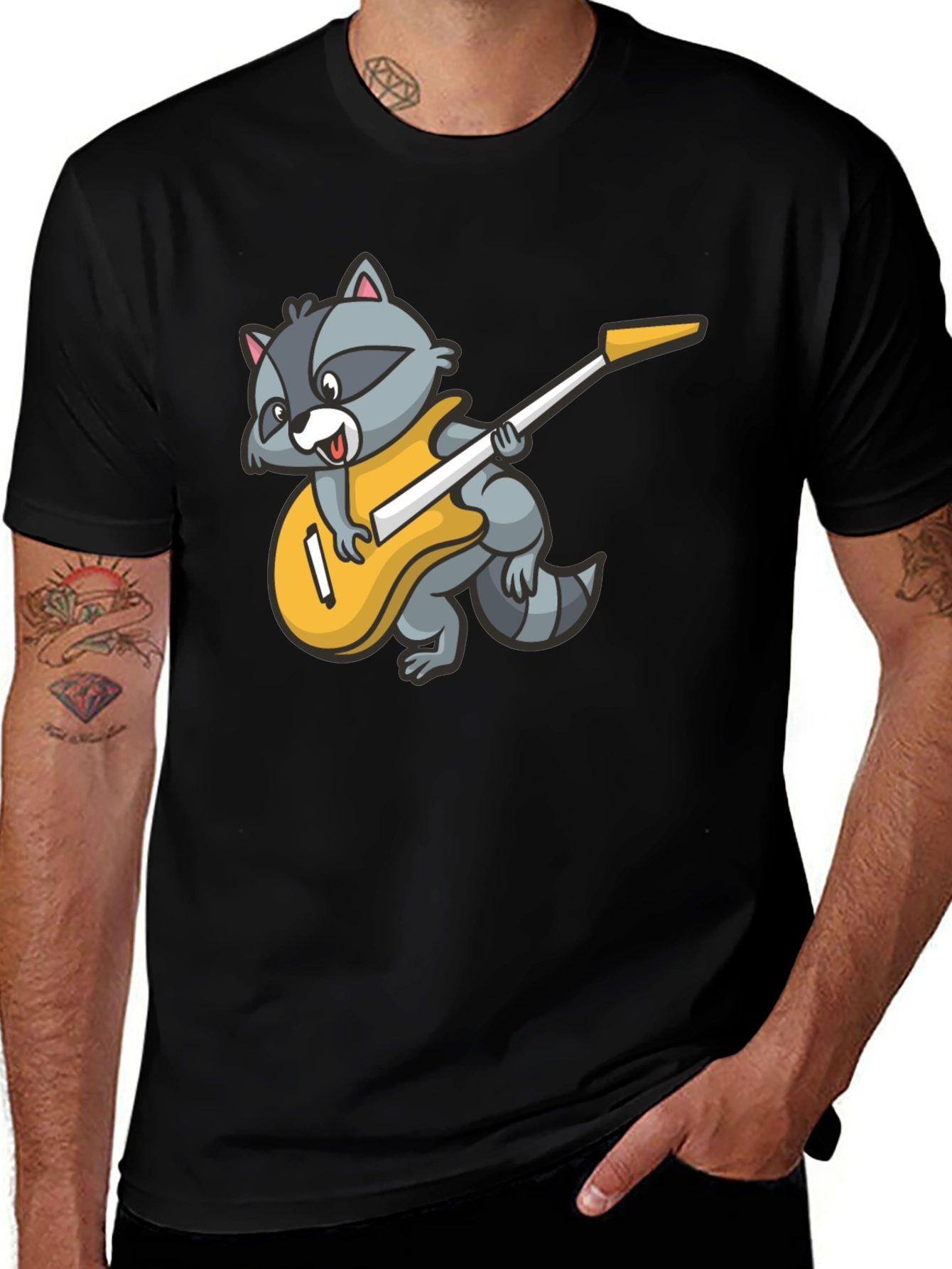 Variant 26 of Raccoon Guitarist Black T-Shirt