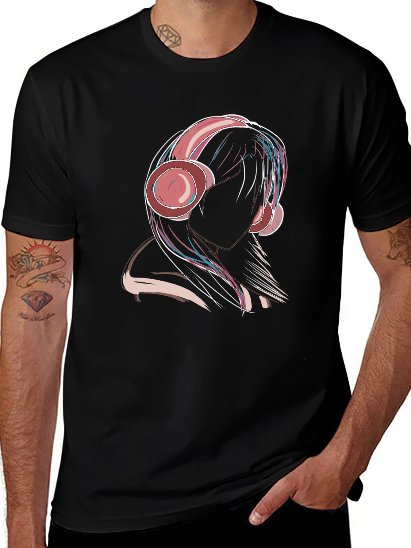 Variant 7 of Headphone Girl Graphic Tee - Stylish Black T-Shirt