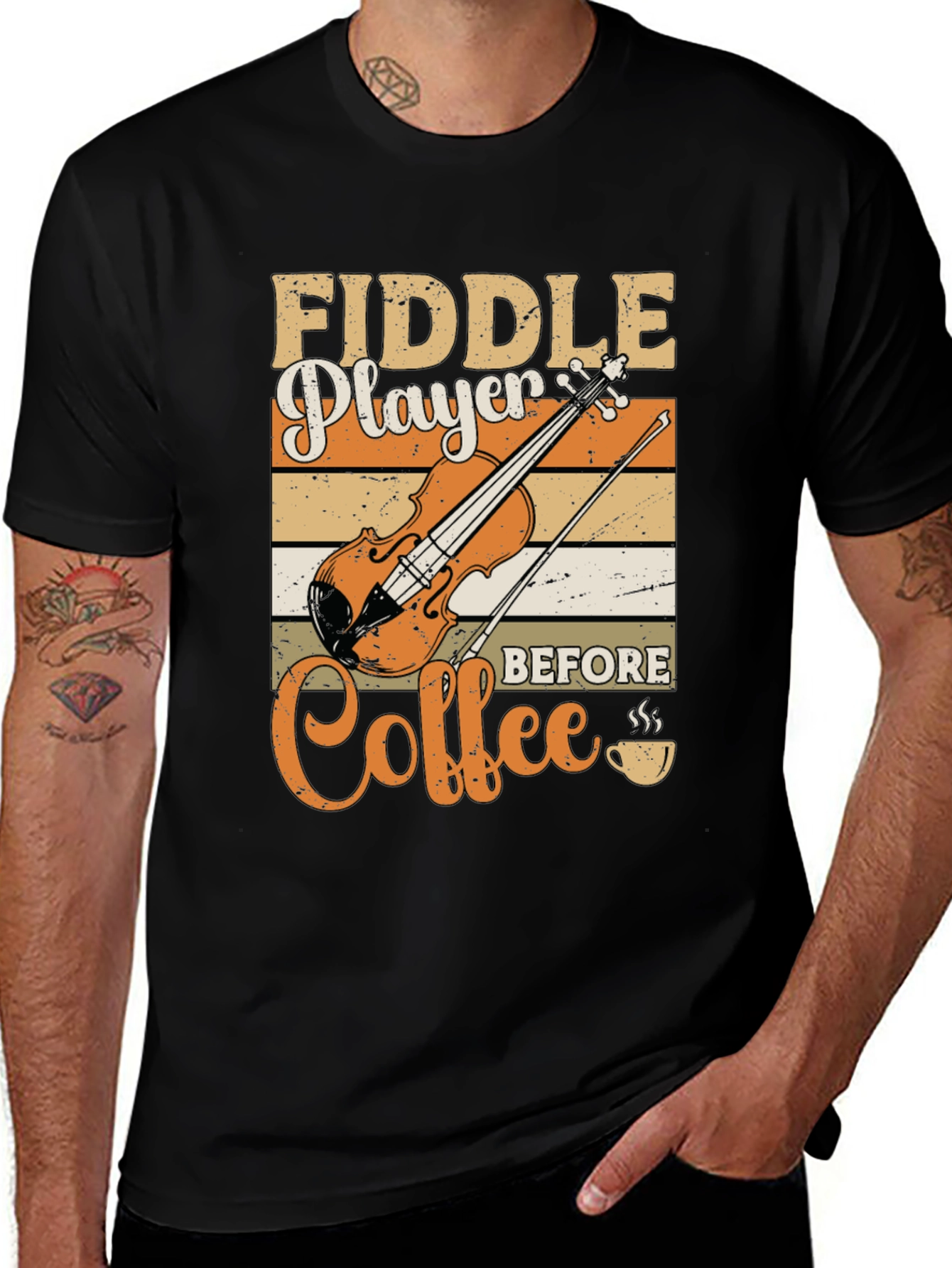 Variant 6 of Fiddle Player Before Coffee T-Shirt