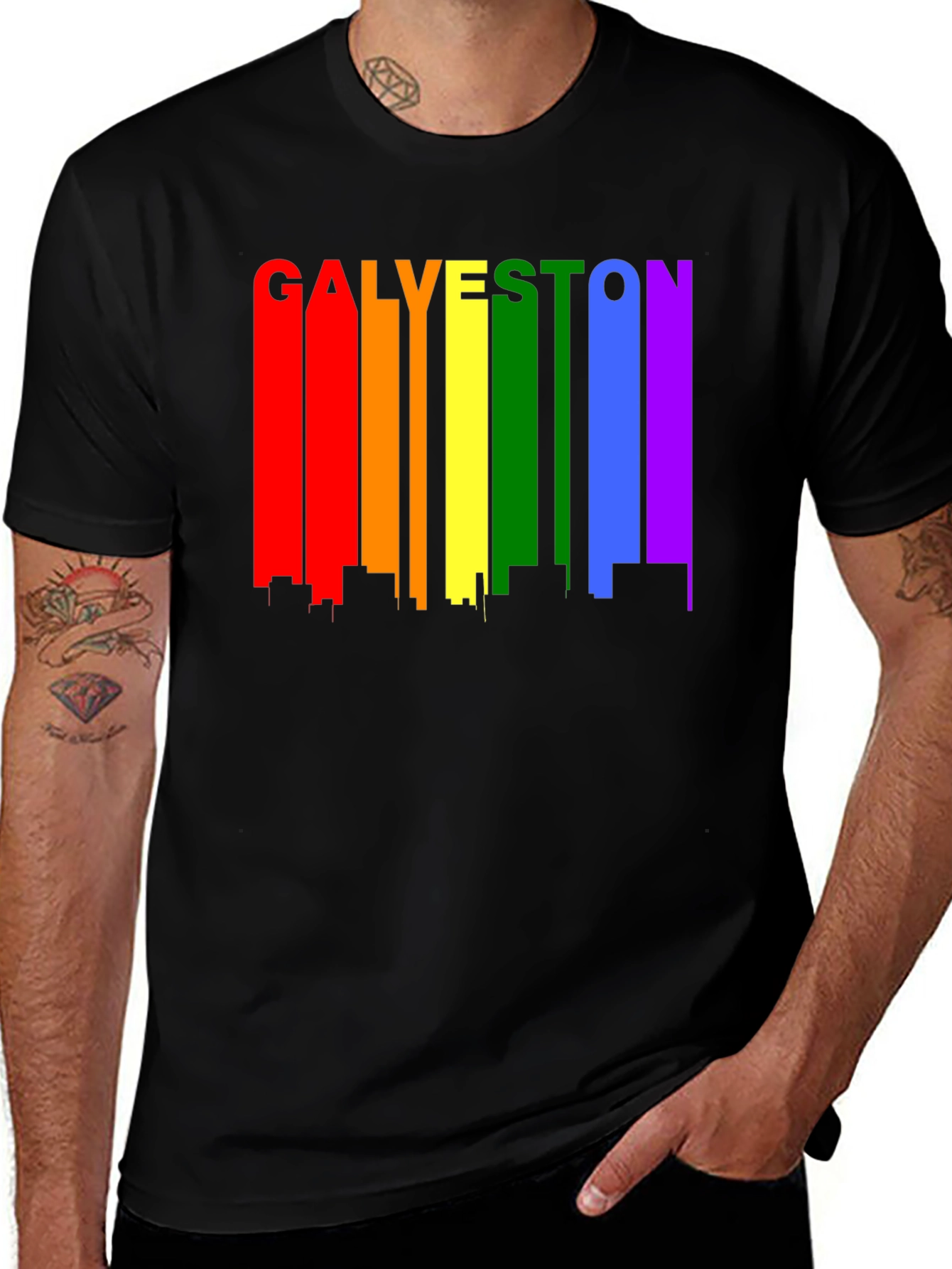Galveston Pride Rainbow Skyline Graphic T-Shirt