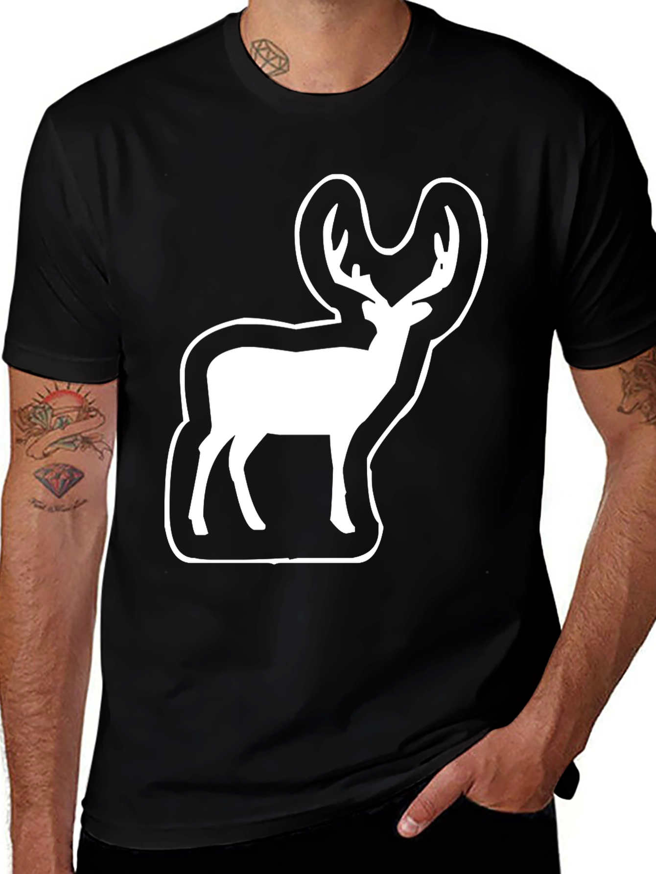 Variant 29 of Deer Graphic Black Tee - Wildlife Enthusiast Shirt