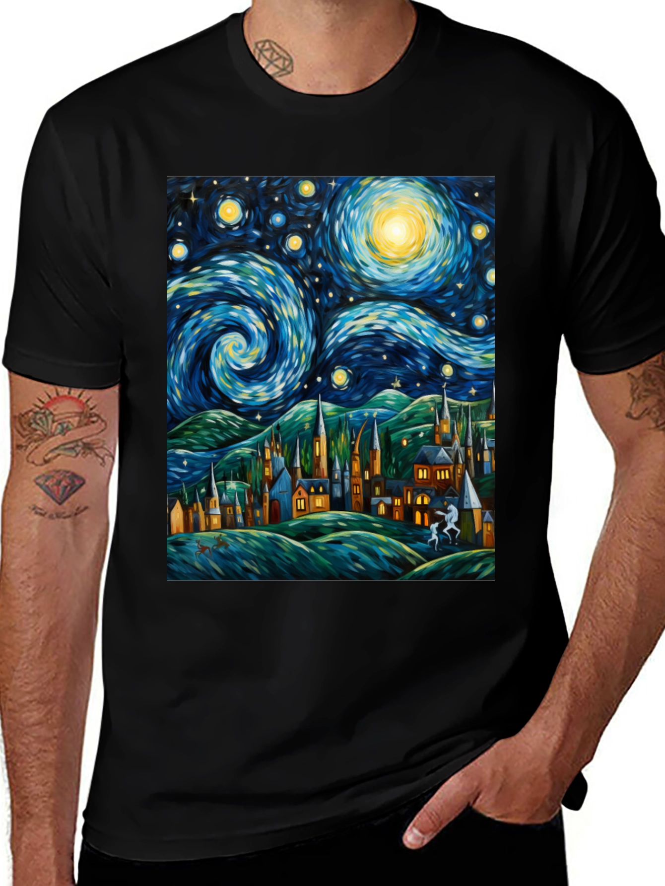 Starry Hogwarts T-Shirt - Van Gogh Style