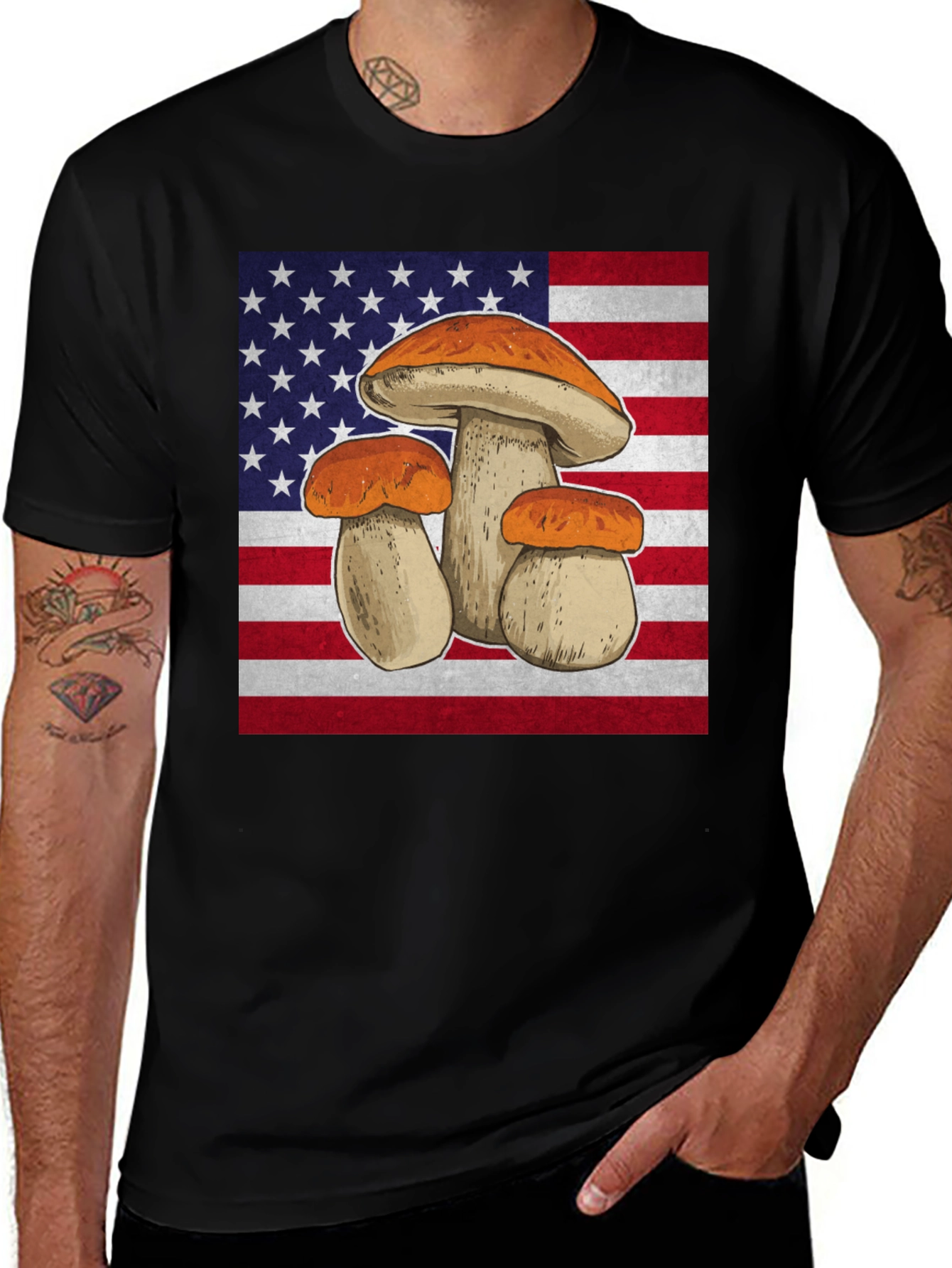 Variant 4 of Mushroom USA Flag Graphic T-Shirt