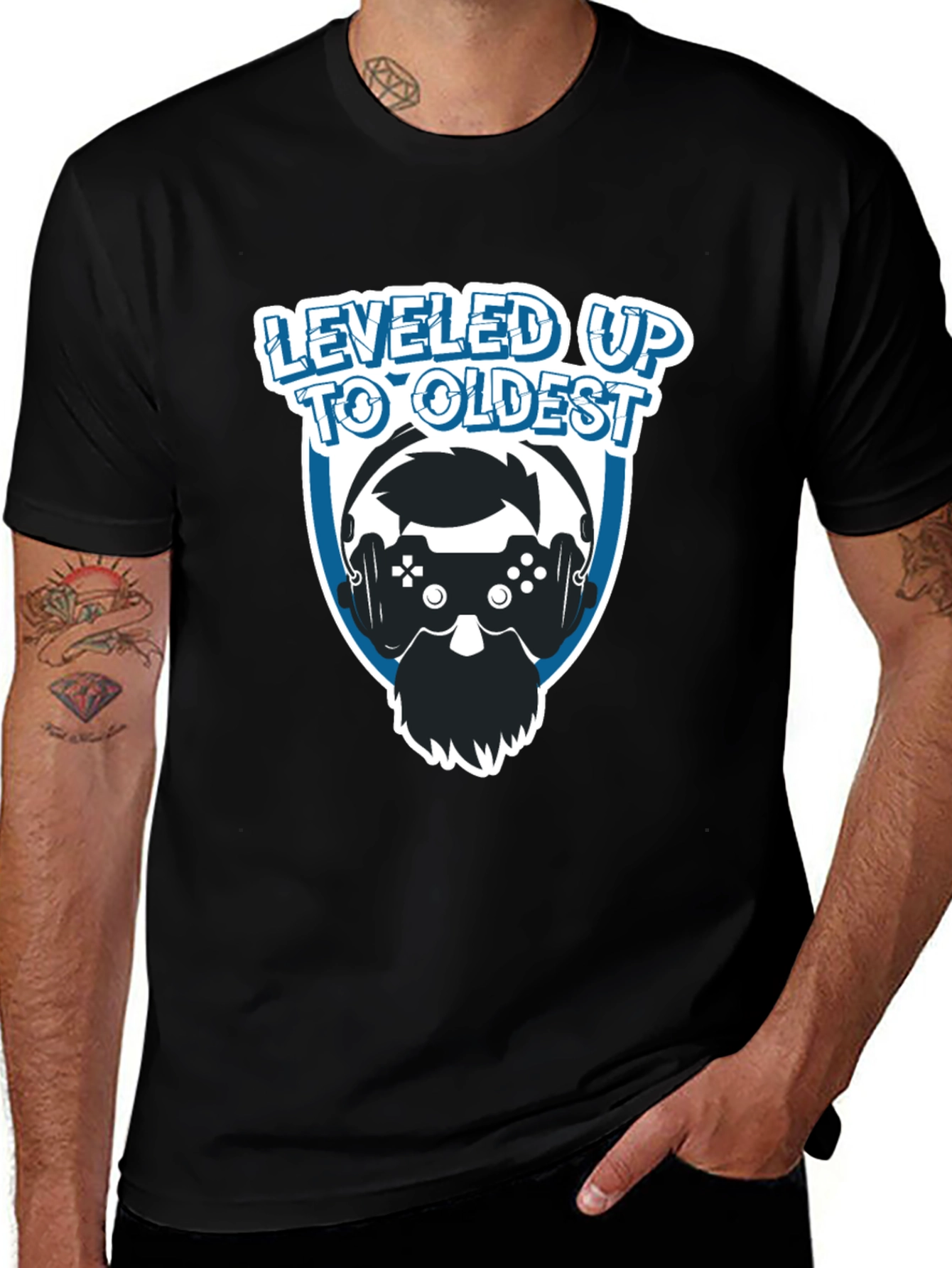 Leveled Up to Oldest Gamer T-Shirt - Black