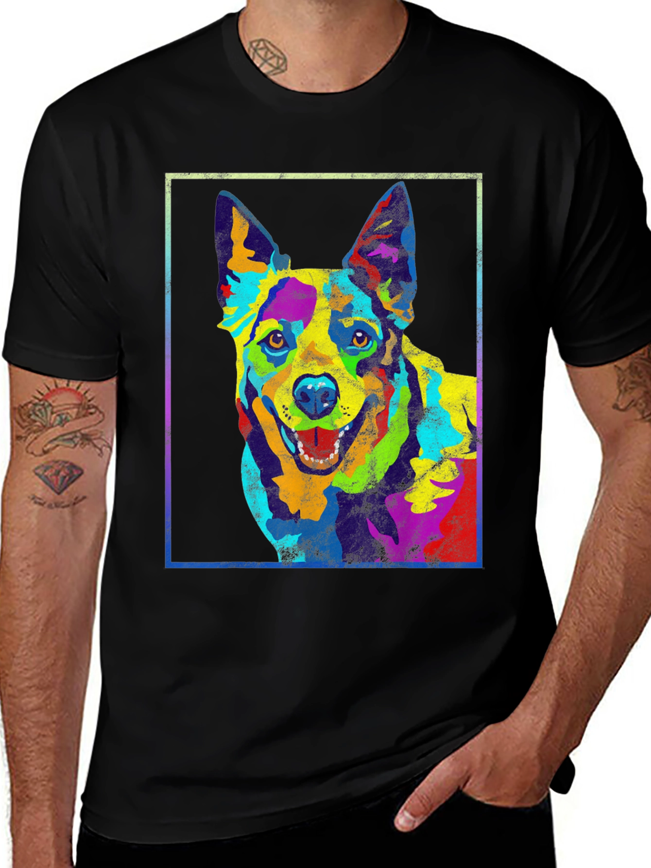 Variant 6 of Colorful Dog Graphic T-Shirt - Men's Black Tee