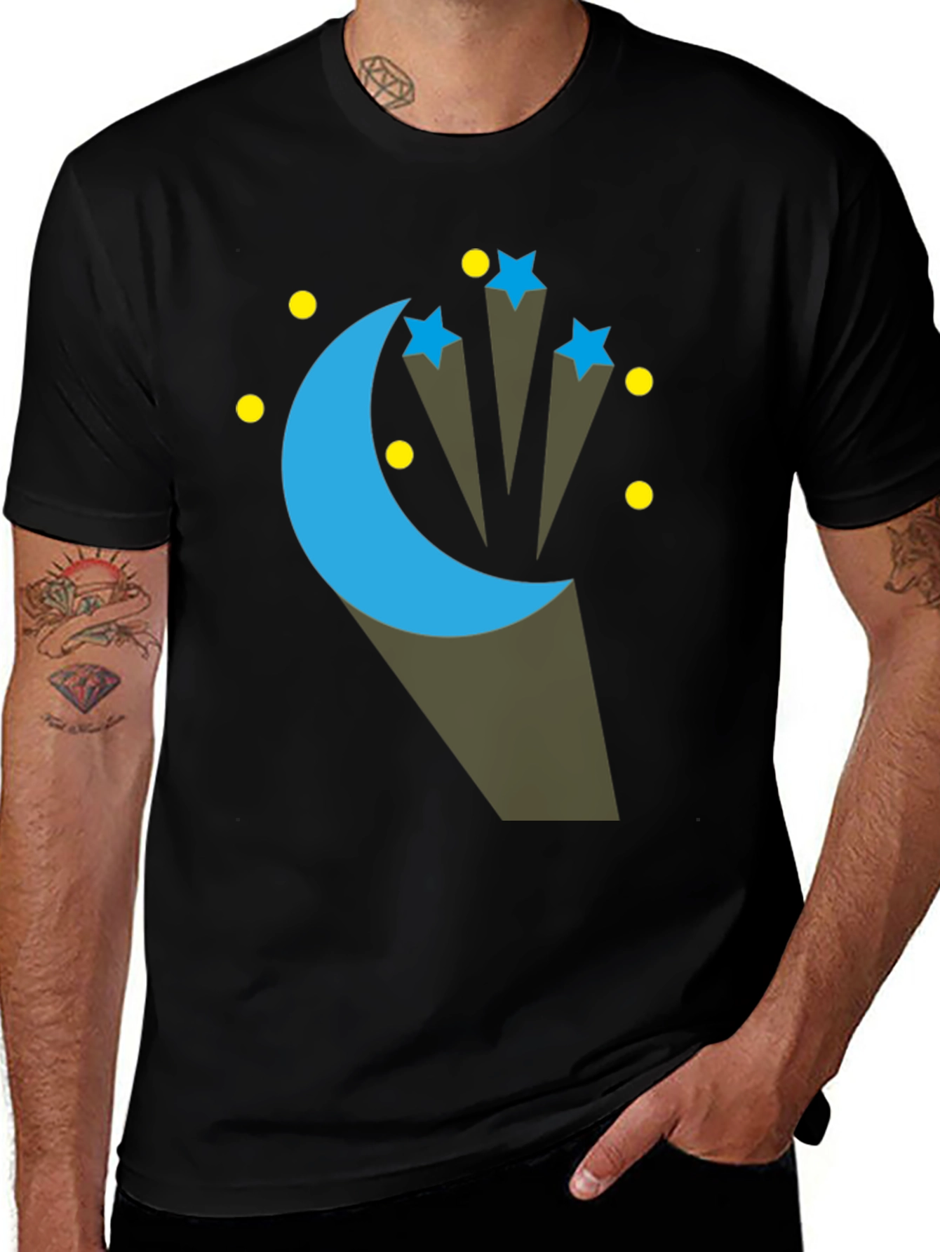 Variant 28 of Celestial Moon & Stars Graphic Tee - Black Cotton