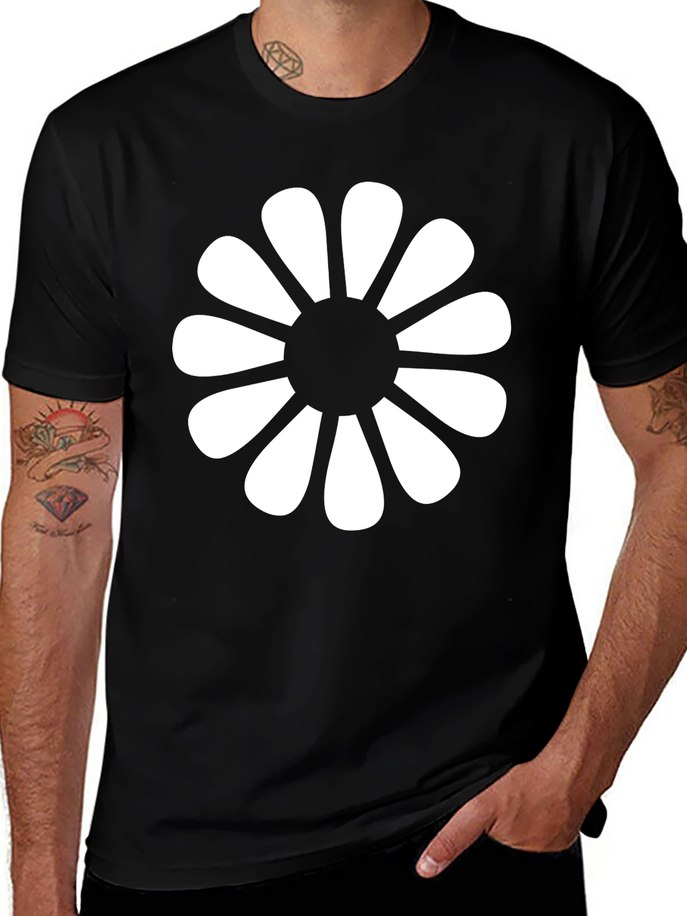 Variant 22 of Black T-Shirt with White Flower Graphic