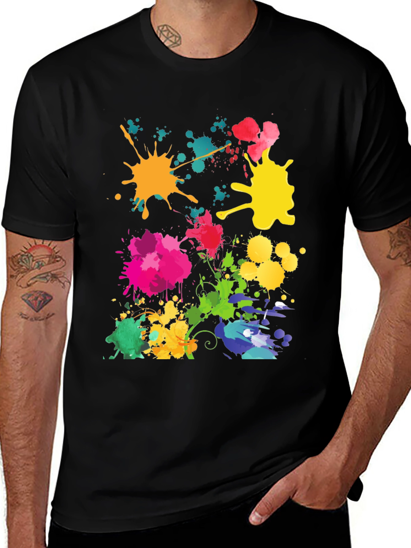Colorful Splatter Graphic Black T-Shirt