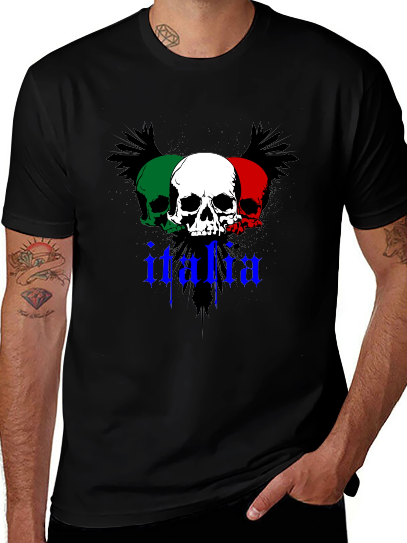 Variant 21 of Italia Skull Graphic Tee - Black Crew Neck T-Shirt