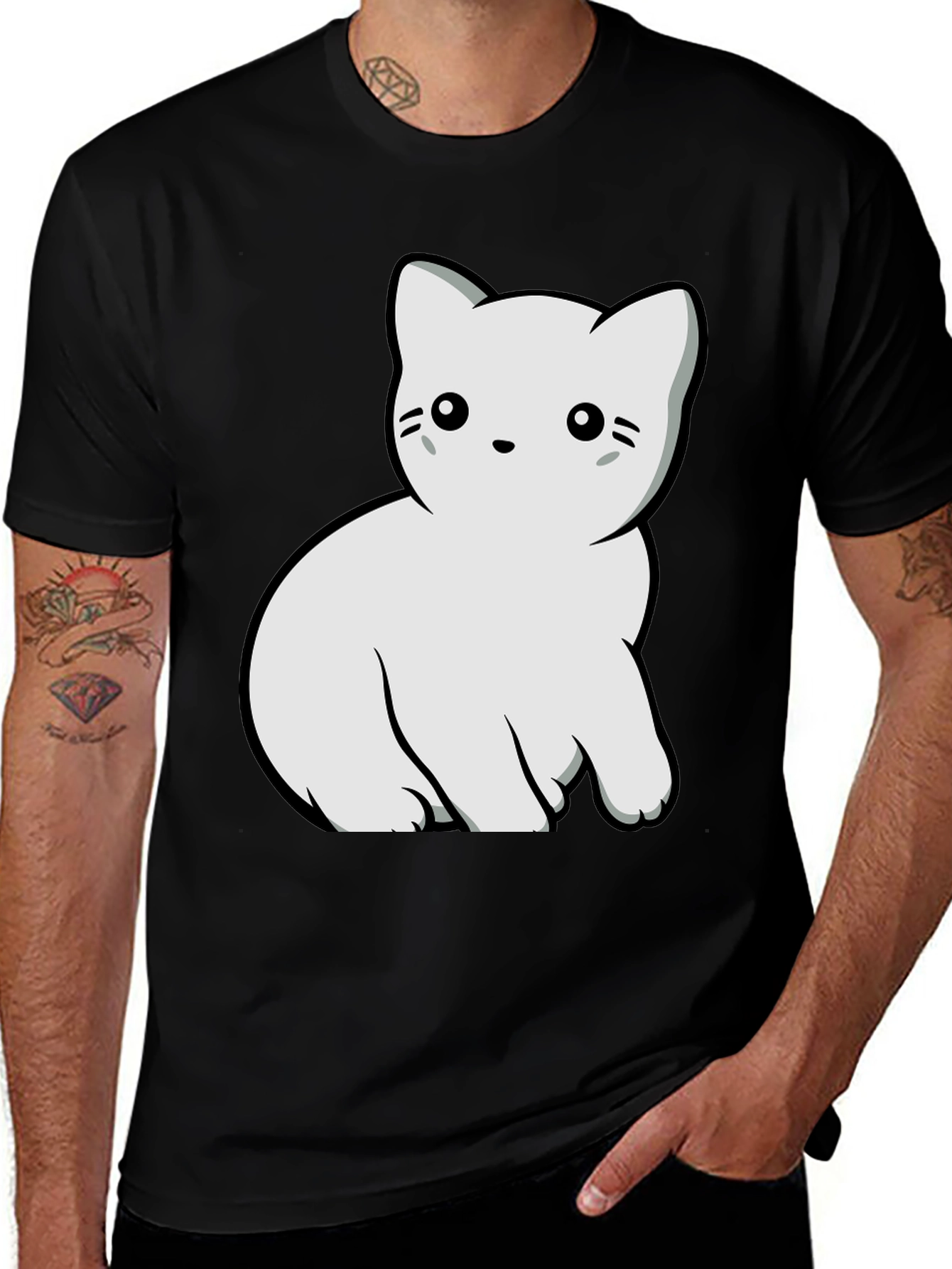 Variant 17 of Cute Cat Graphic T-Shirt - Black Cotton Blend Tee