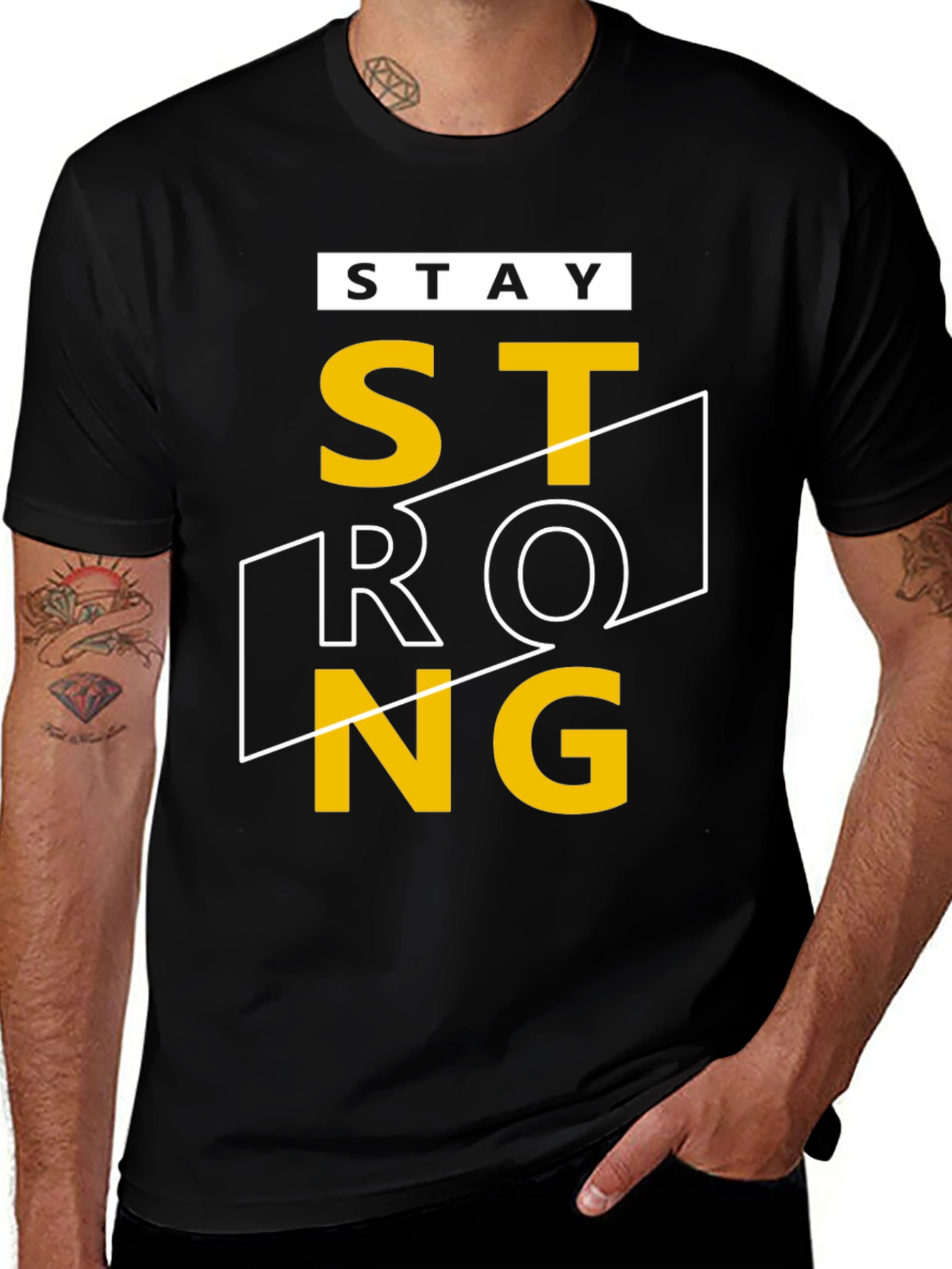 Variant 21 of Stay Strong Graphic T-Shirt - Black Crew Neck Tee