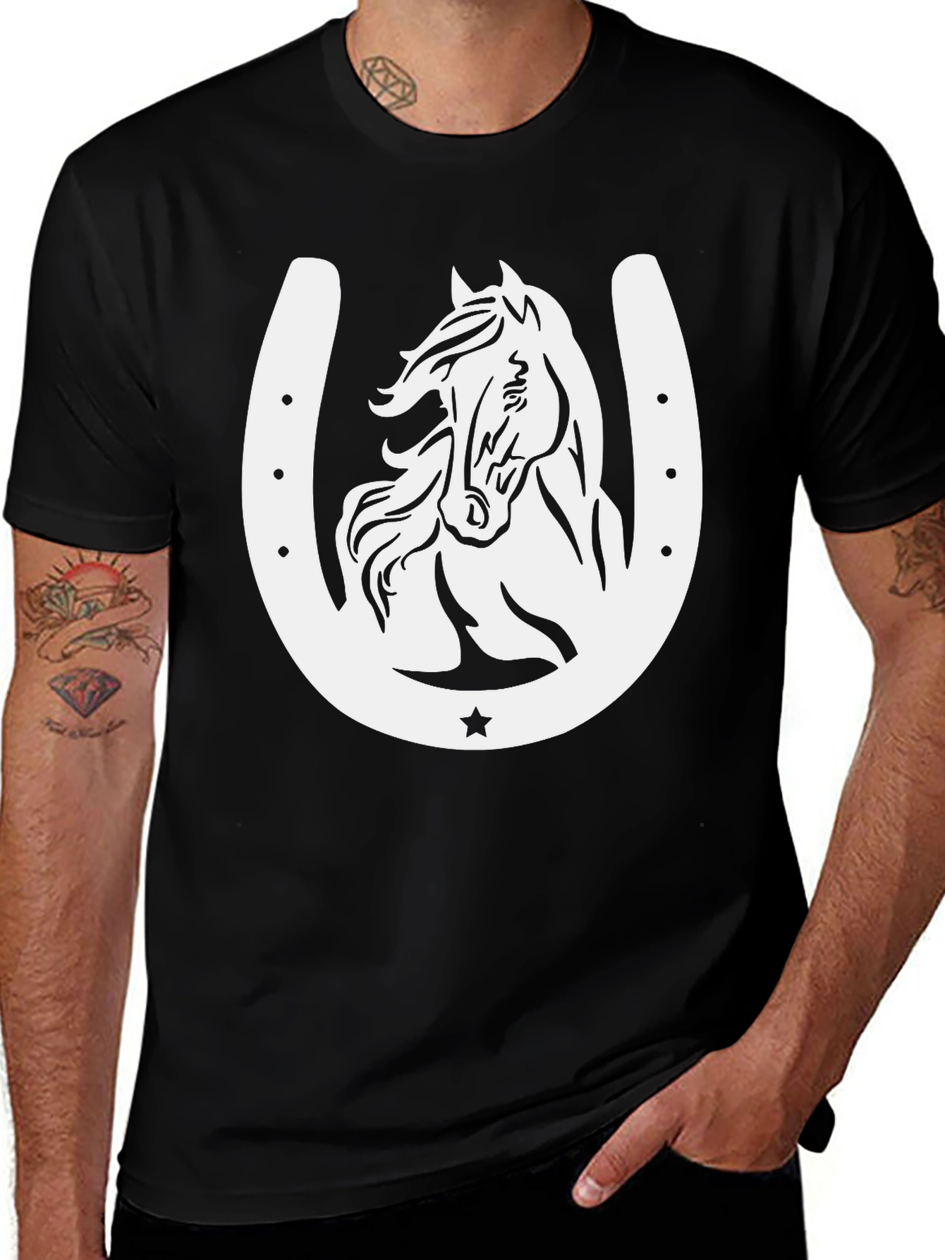 Variant 26 of Black T-Shirt with Horseshoe Horse Graphic
