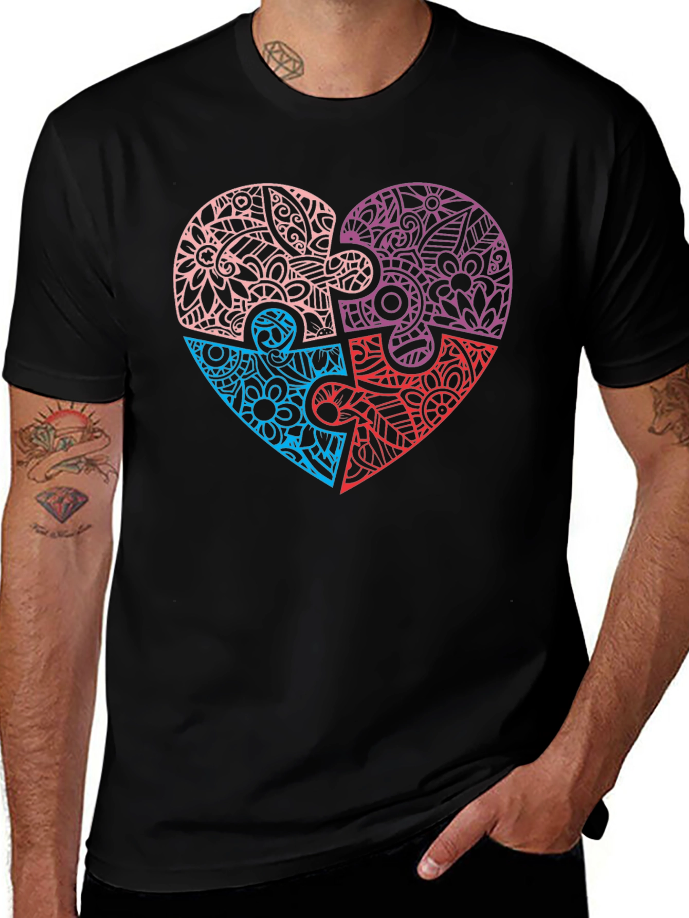 Variant 27 of Heart Puzzle Piece Graphic Tee - Black