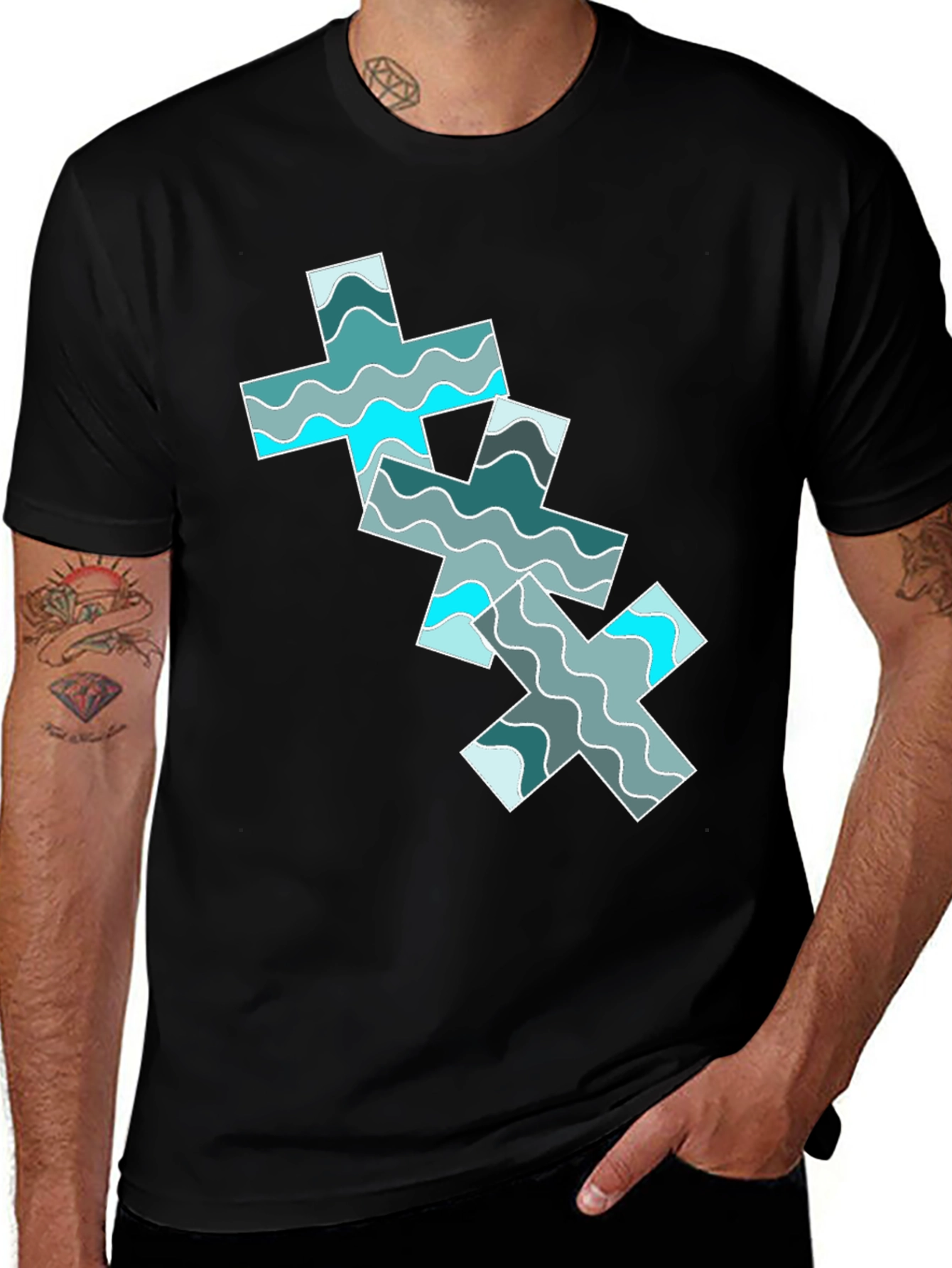 Variant 24 of Abstract Wave Pattern Black Tee