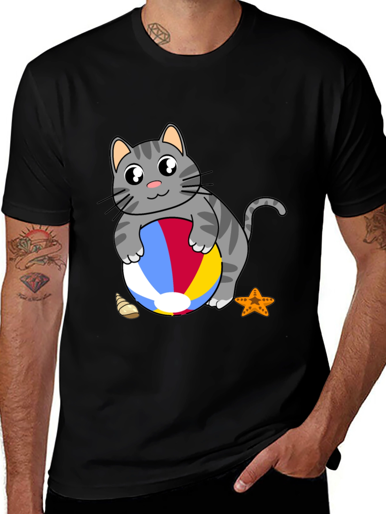 Variant 28 of Cat with Beach Ball Graphic T-Shirt