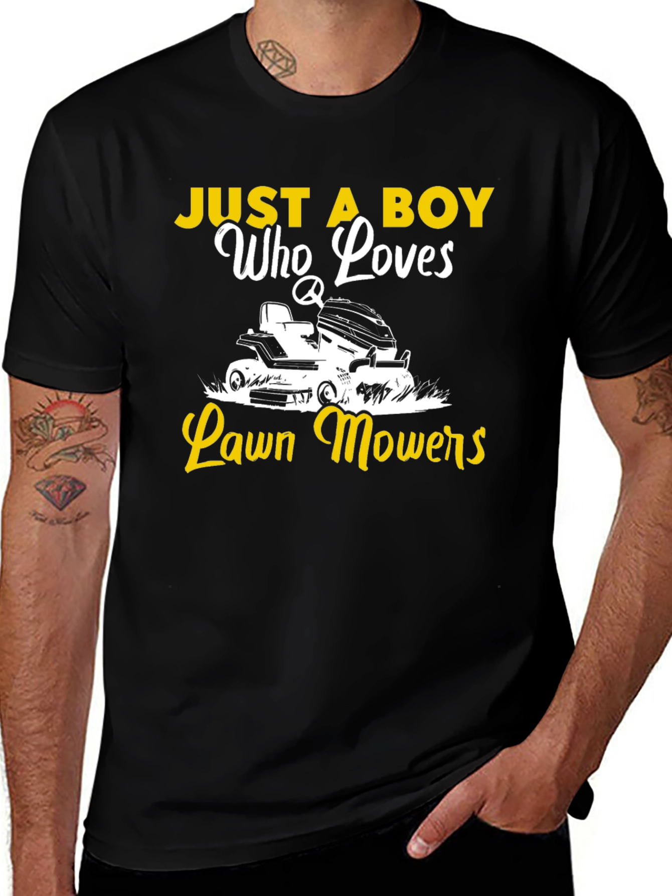 Variant 14 of Just a Boy Who Loves Lawn Mowers Black Tee