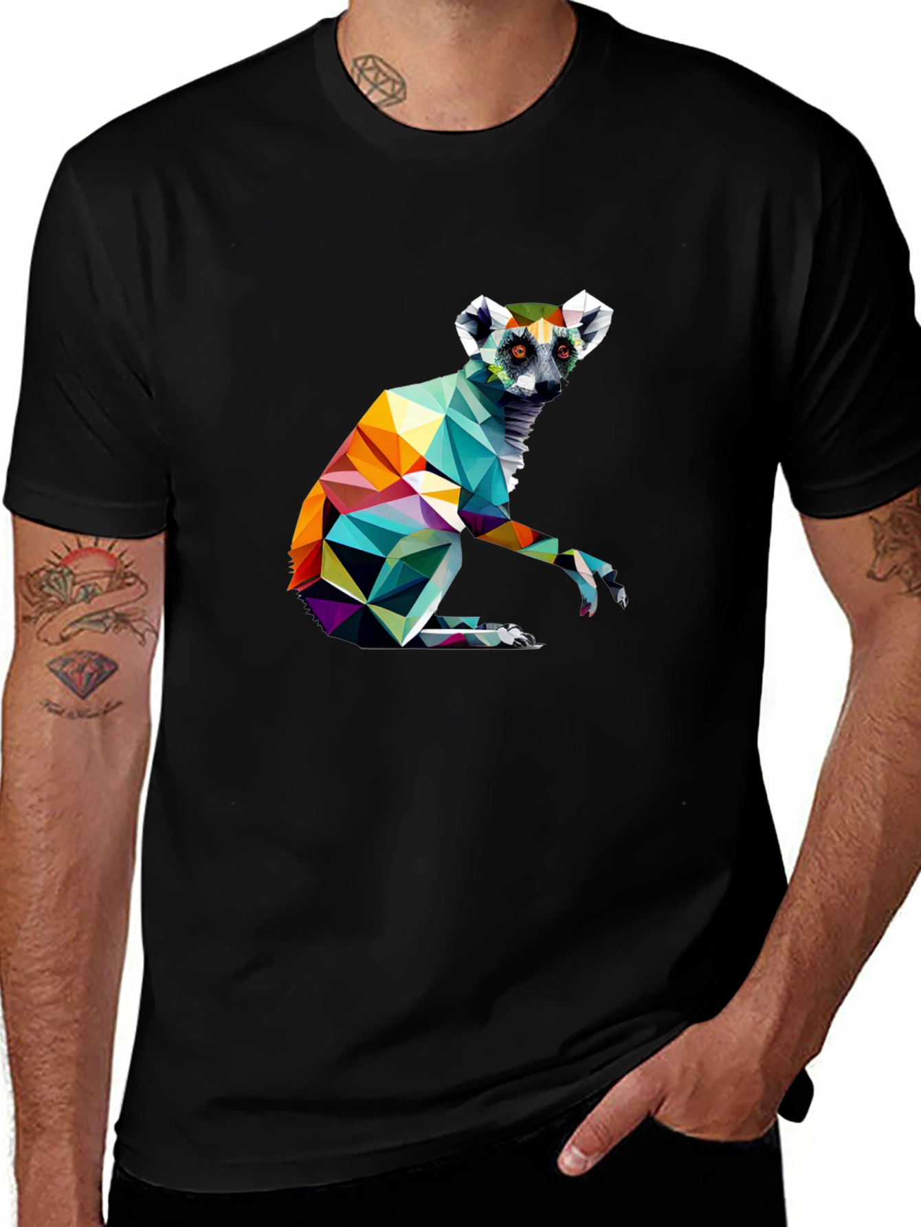 Variant 14 of Geometric Lemur Graphic Tee - Modern Black T-Shirt