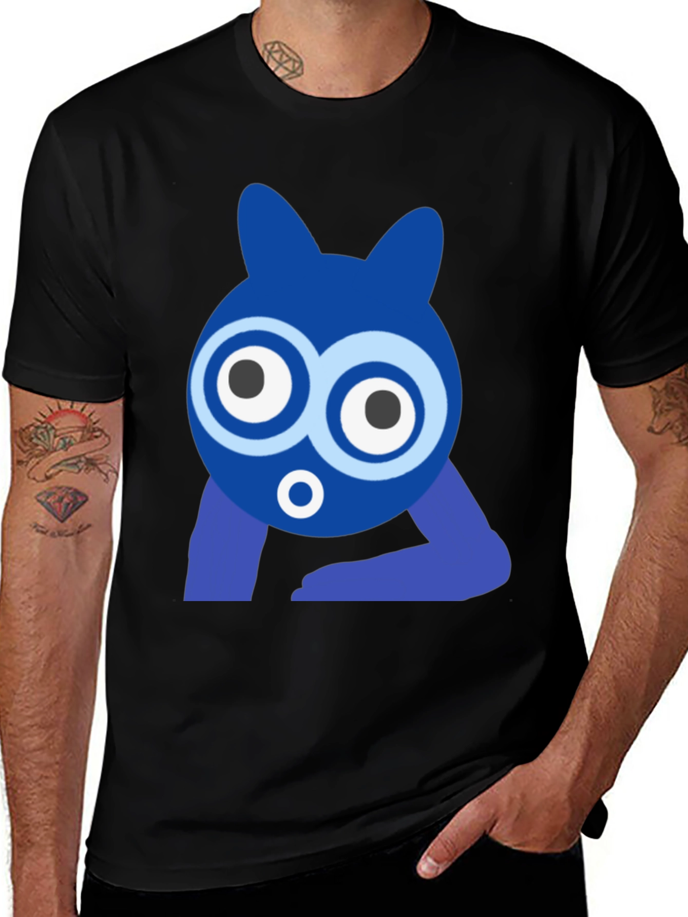 Funky Blue Cartoon Character Graphic T-Shirt