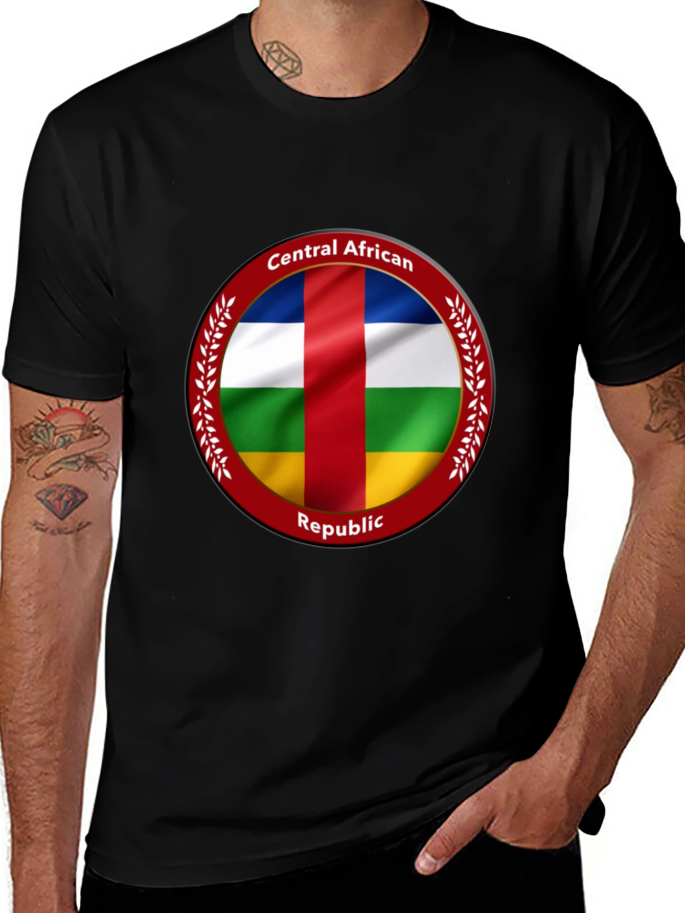 Variant 28 of Central African Republic Flag T-Shirt - Black
