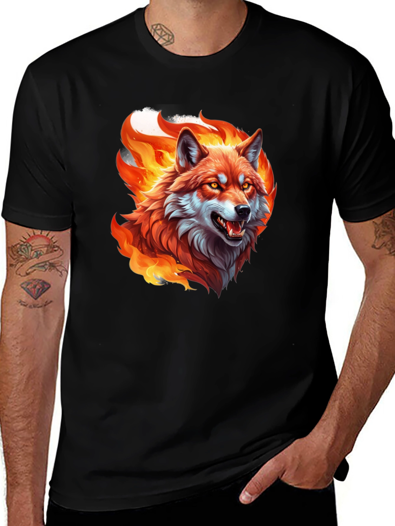 Variant 21 of Fiery Wolf Graphic Tee - Bold Black T-Shirt