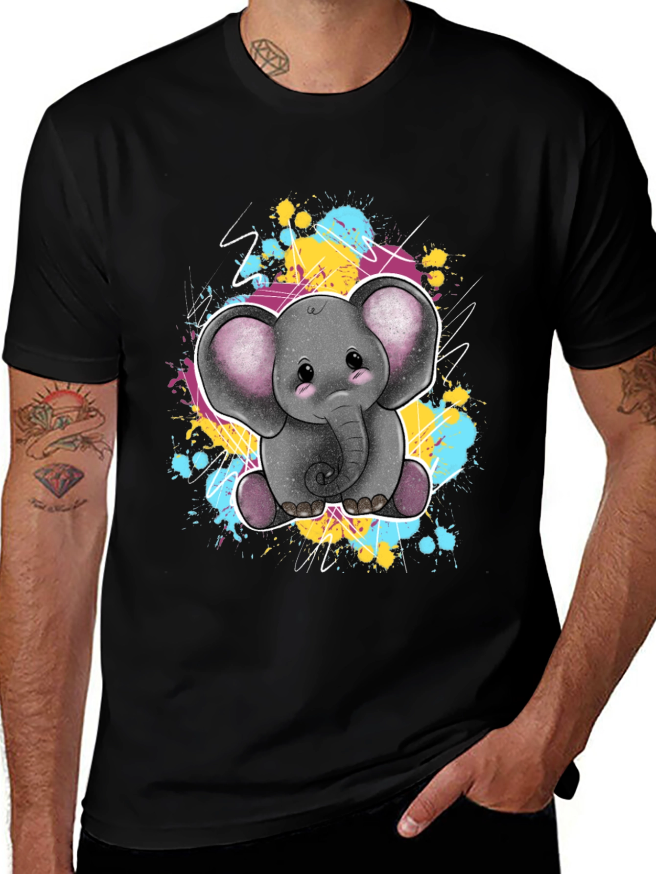 Variant 2 of Cute Elephant Graphic Tee - Unisex Black T-Shirt