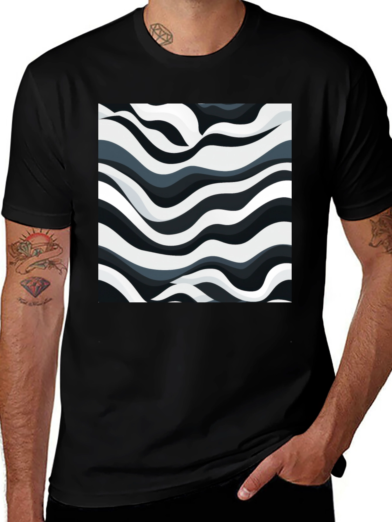 Variant 25 of Abstract Wave Print Black T-Shirt