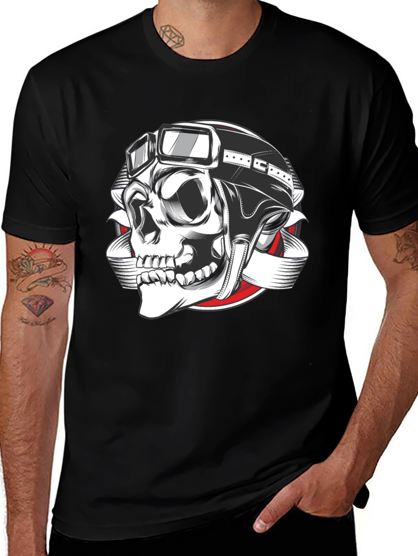 Variant 14 of Biker Skull Graphic T-Shirt - Black