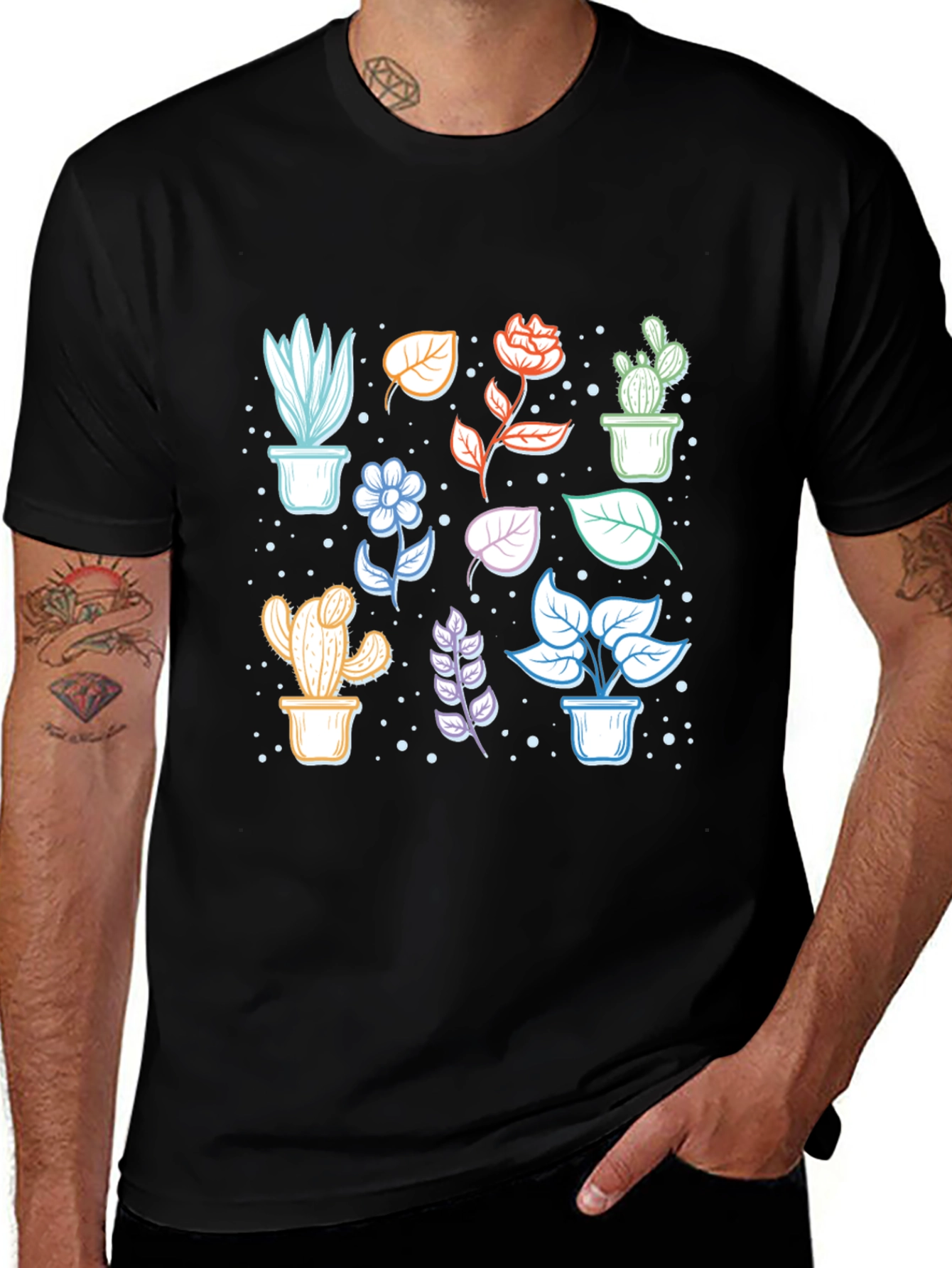Variant 25 of Botanical Plant Print Black T-Shirt