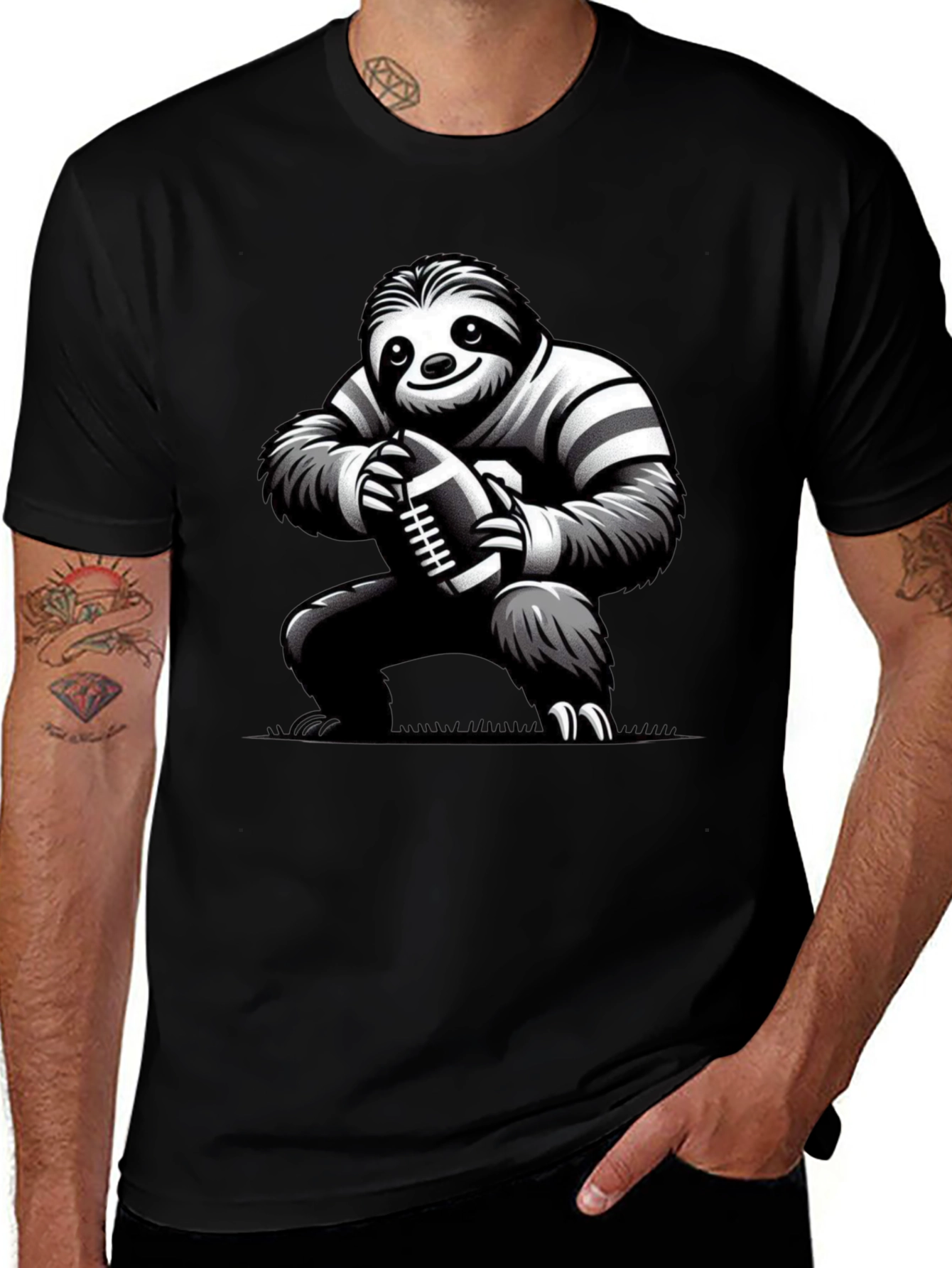 Variant 23 of Sloth Football Player Black T-Shirt