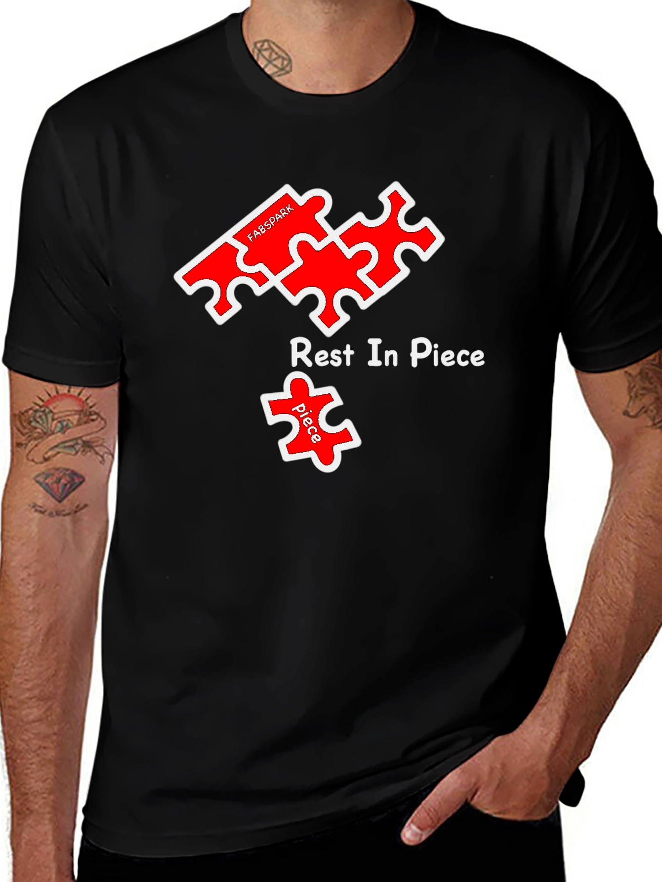 Variant 16 of Rest In Piece Puzzle T-Shirt, Black Cotton Tee