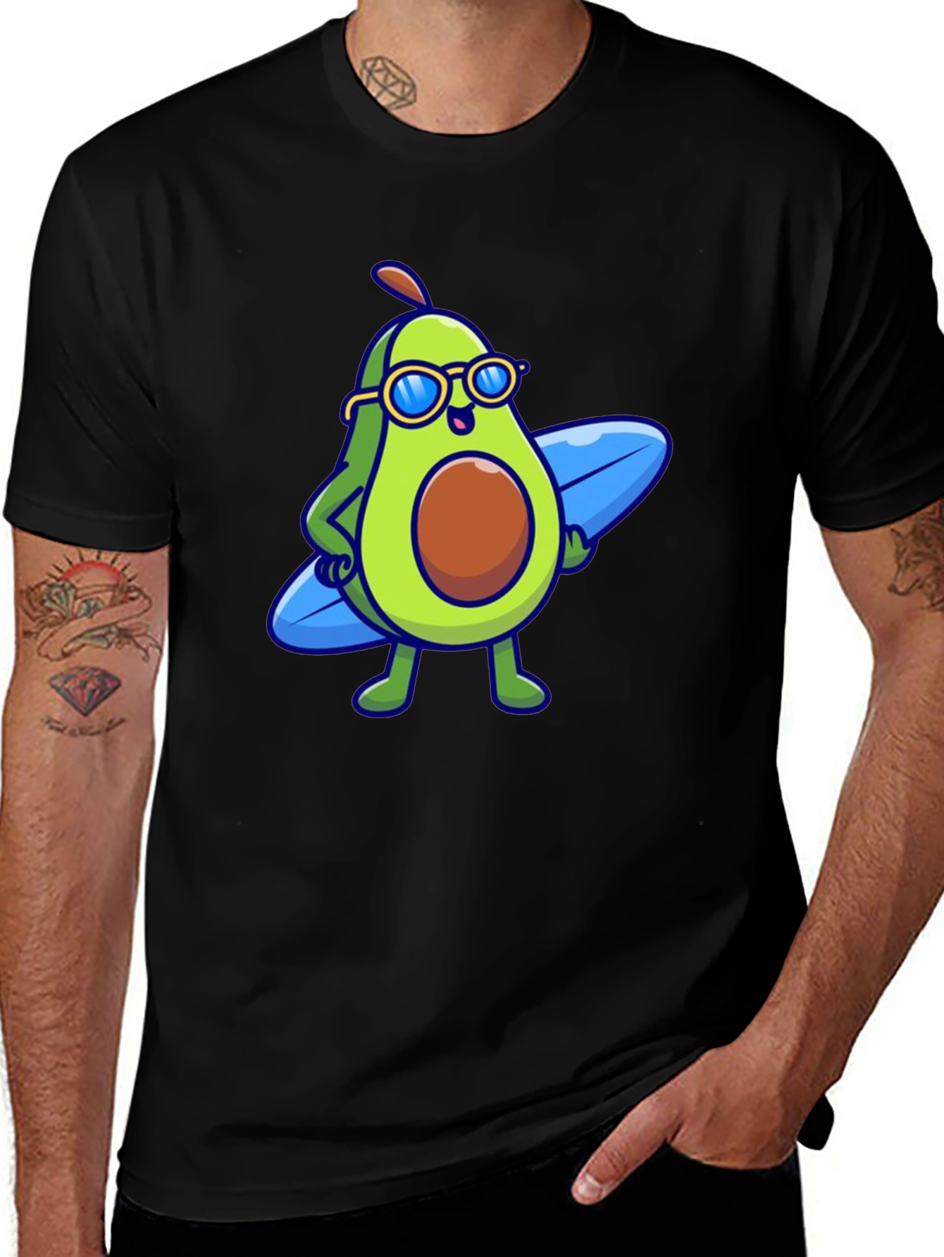 Variant 3 of Cool Avocado Surfer Graphic Tee - Black