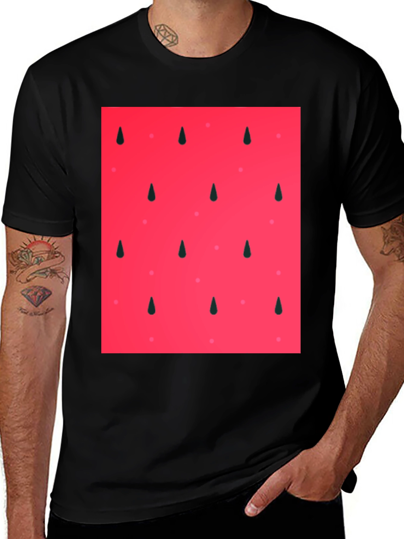 Variant 9 of Cool Watermelon Pattern Black T-Shirt