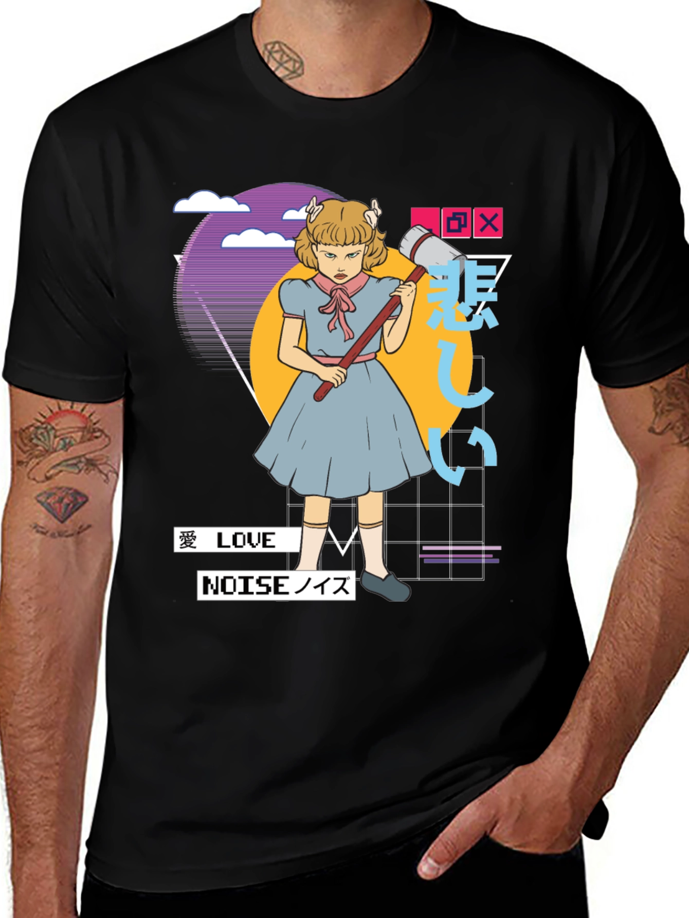 Variant 4 of Retro Anime Girl Black T-Shirt