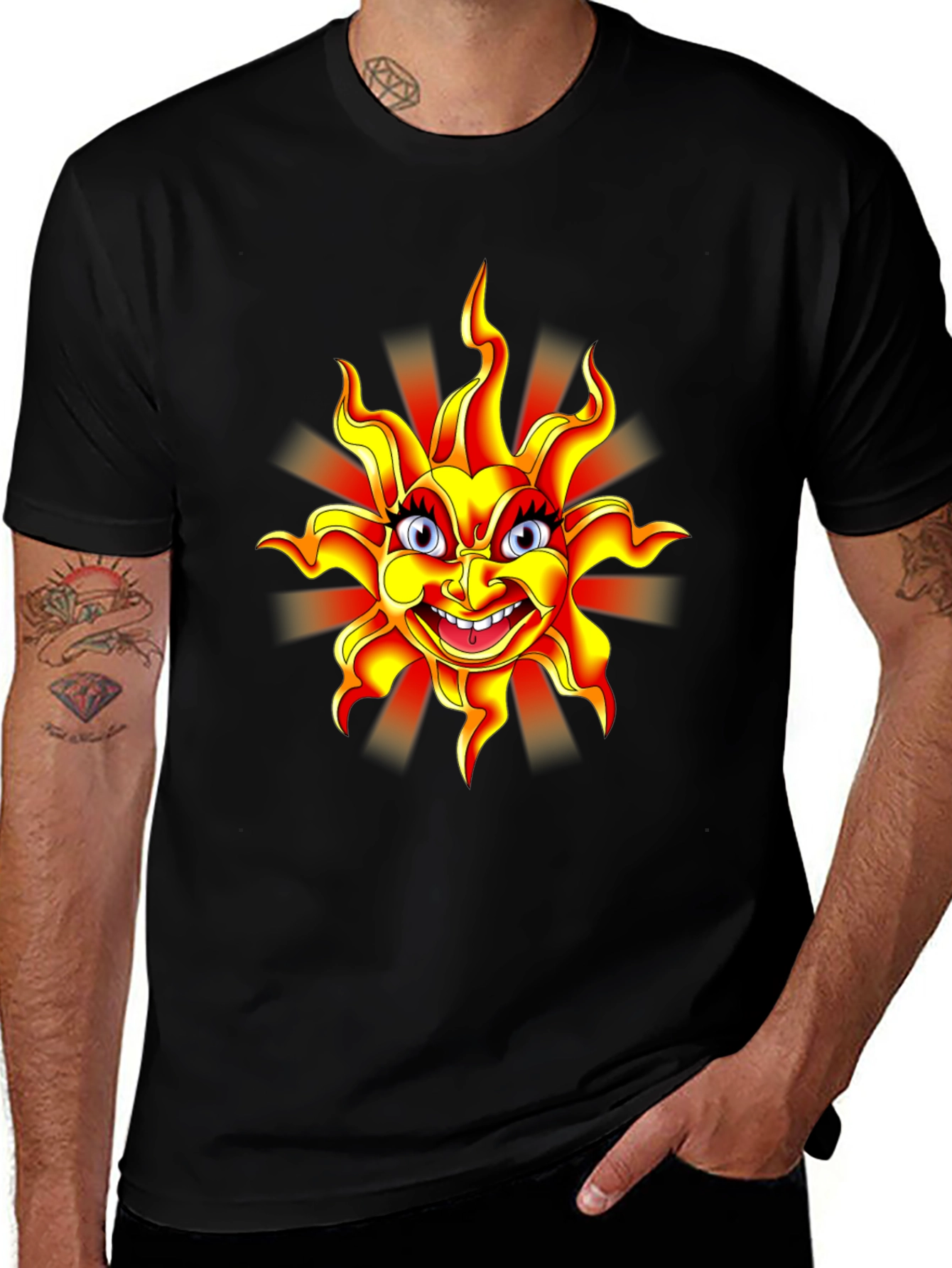 Variant 23 of Cartoon Sun Graphic Black T-Shirt