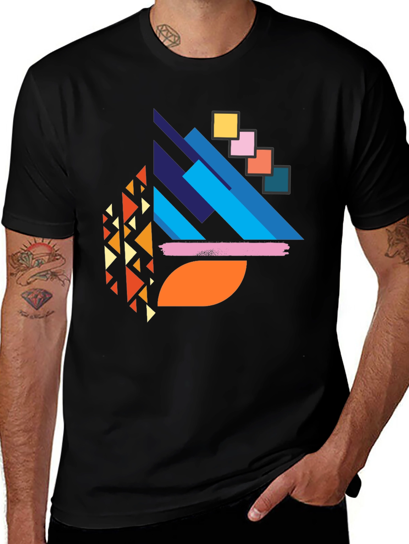Abstract Geometric Print Black T-Shirt