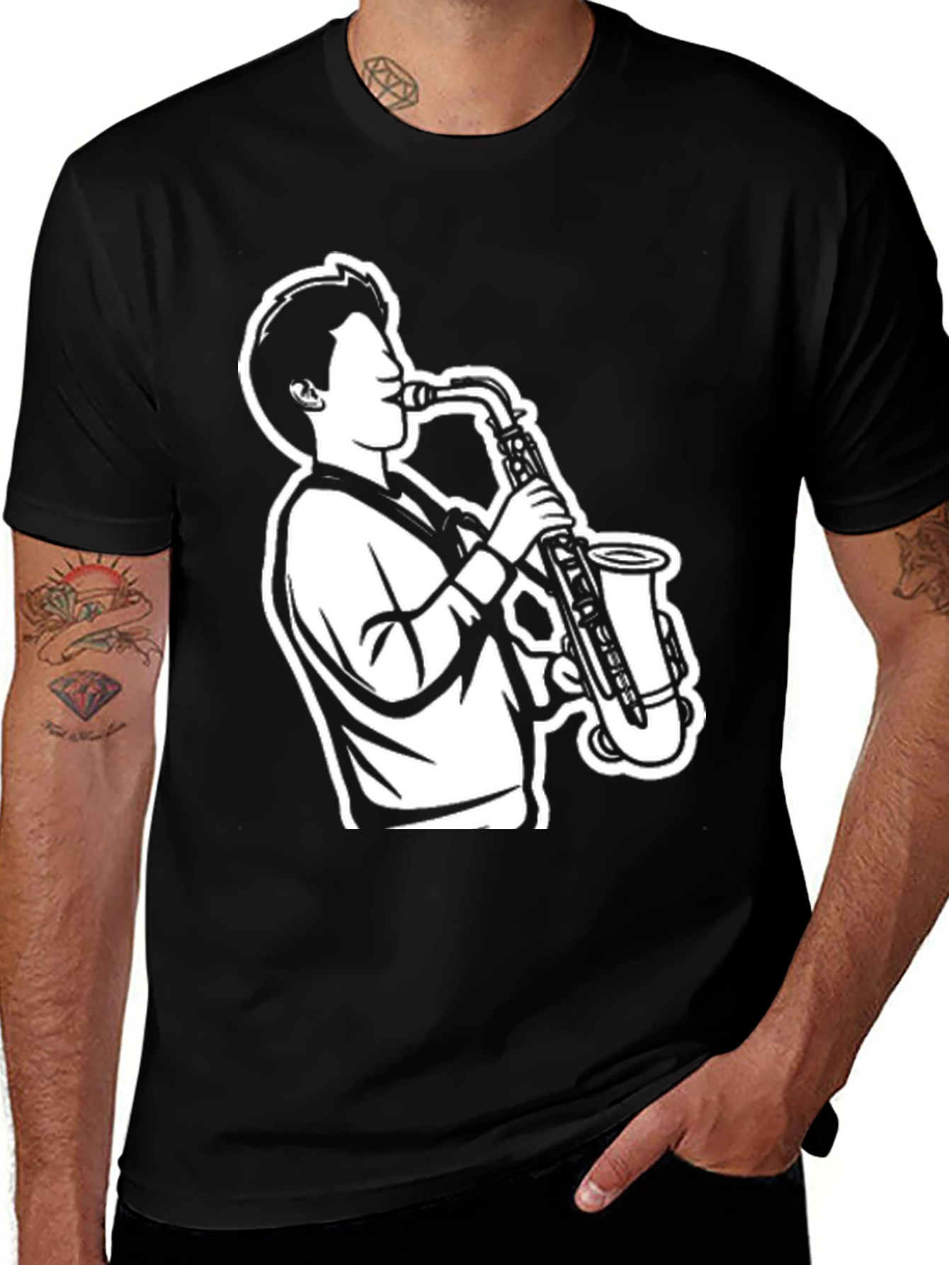 Variant 25 of Saxophone Player Graphic Tee - Black