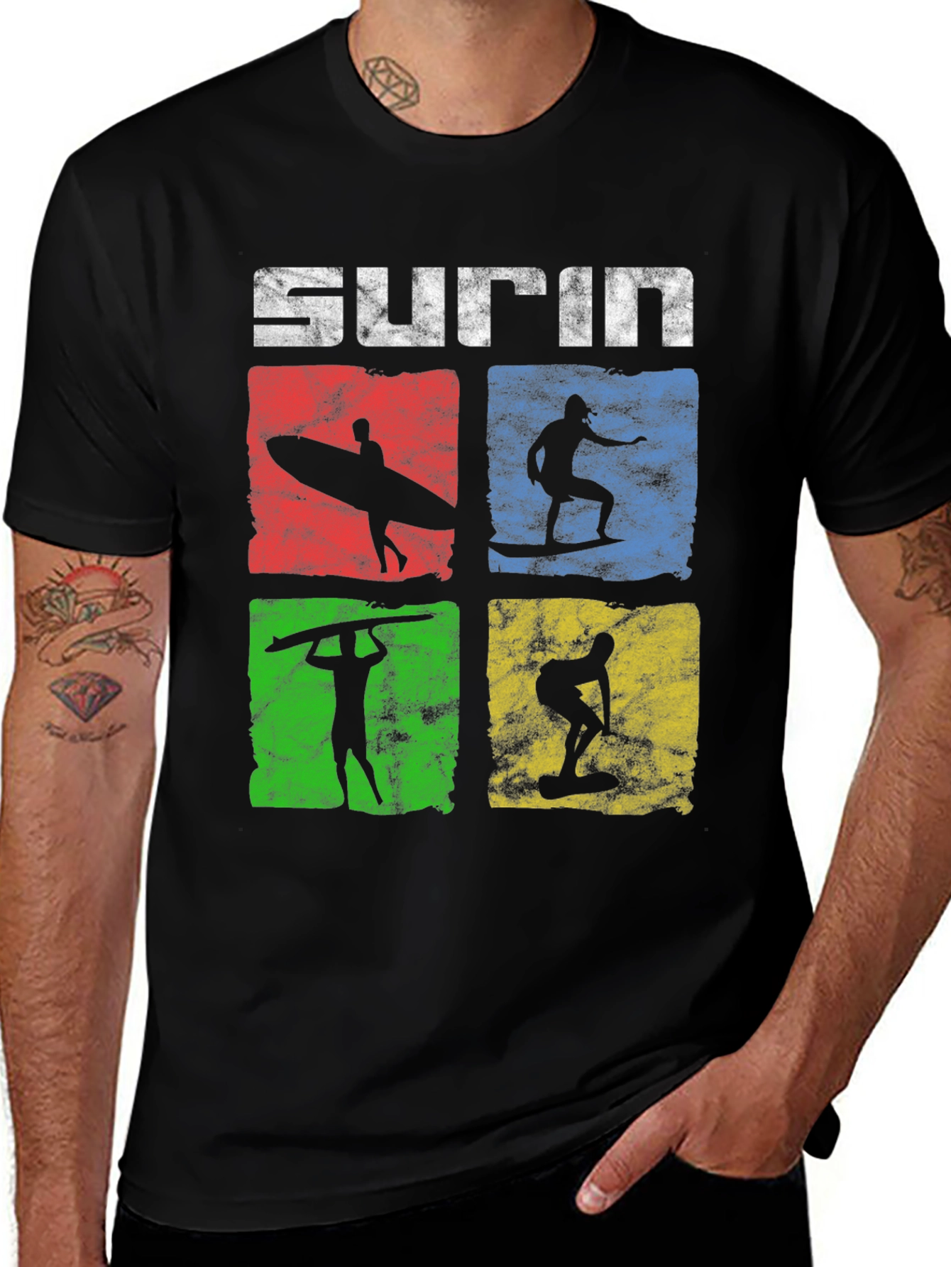 Surfing Silhouette Graphic Tee - Retro Surf Style