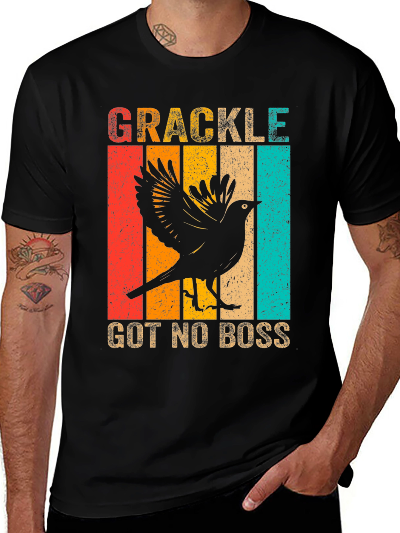 Variant 4 of Grackle Got No Boss Tee Retro Bird Lover Shirt