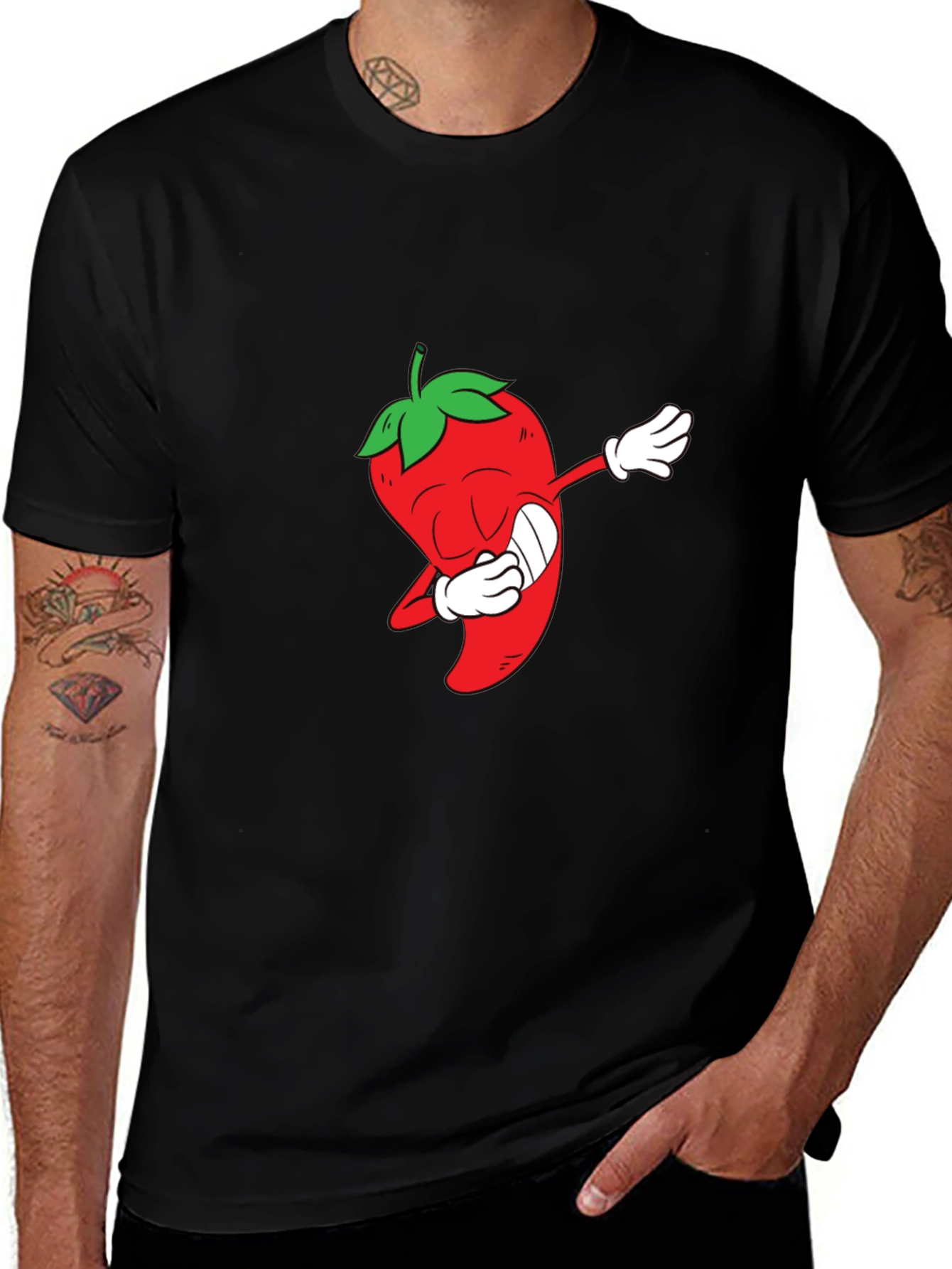 Variant 21 of Chili Pepper Dab Graphic T-Shirt - Black Cotton Tee