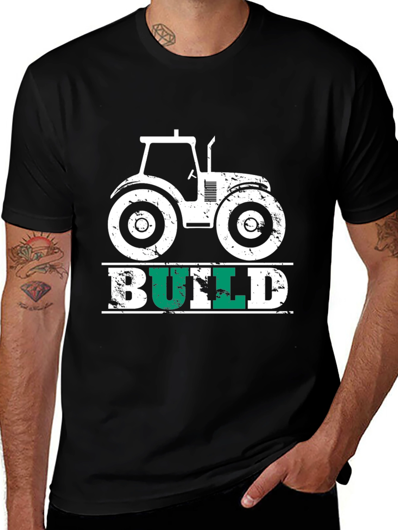 Variant 24 of Farming Tractor 'BUILD' Graphic Print Men's T-Shirt