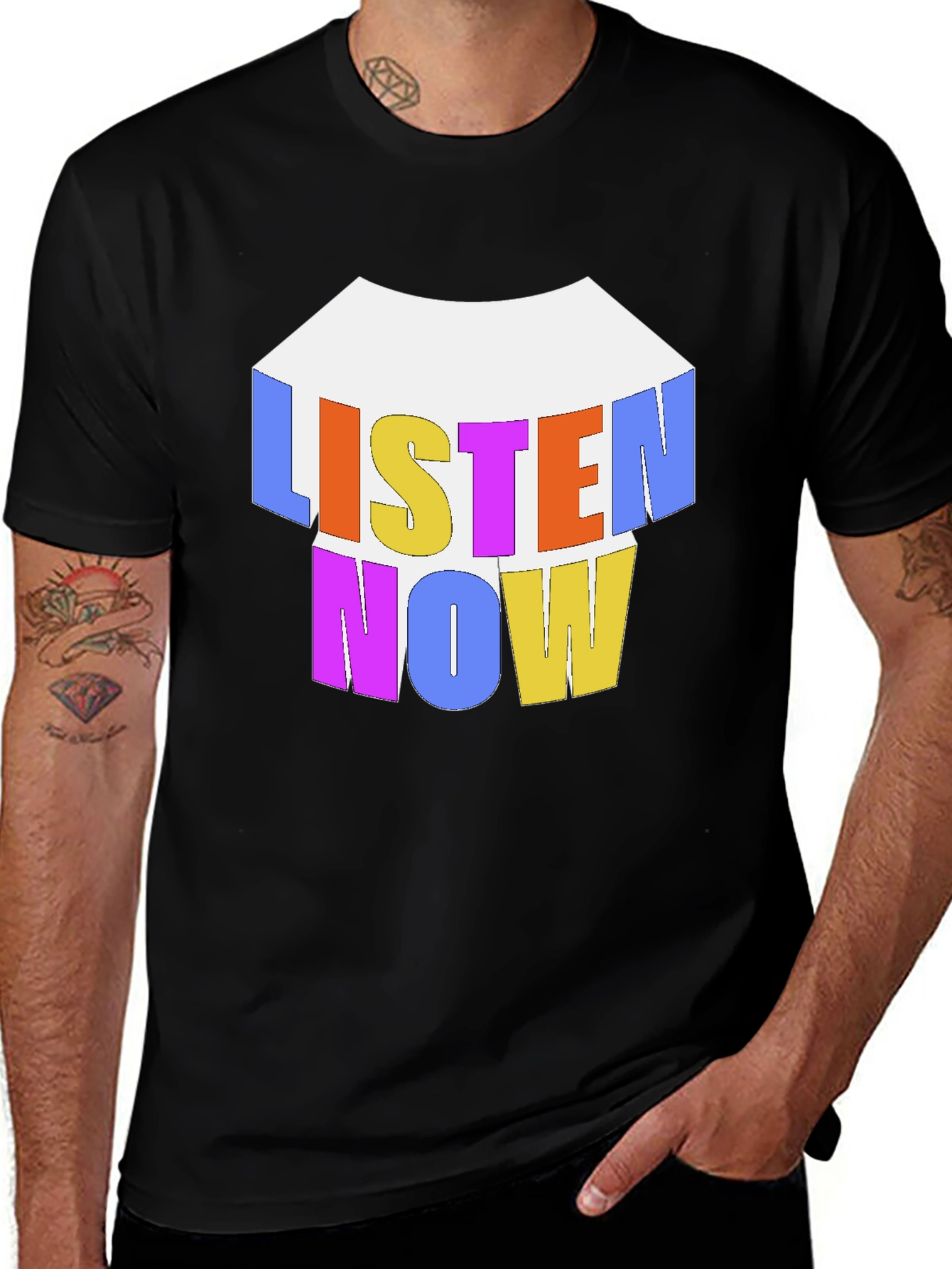 Variant 18 of Listen Now Graphic Tee - Black Cotton T-Shirt