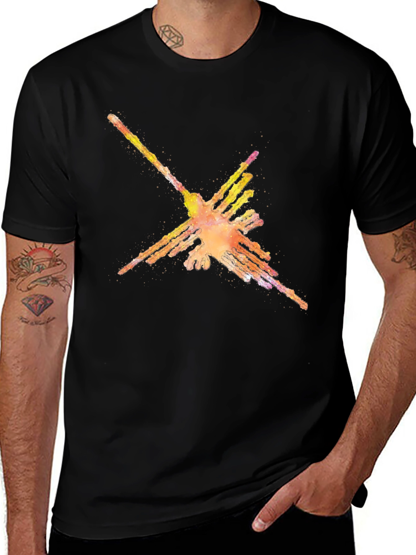 Variant 7 of Nazca Lines Hummingbird Black T-Shirt