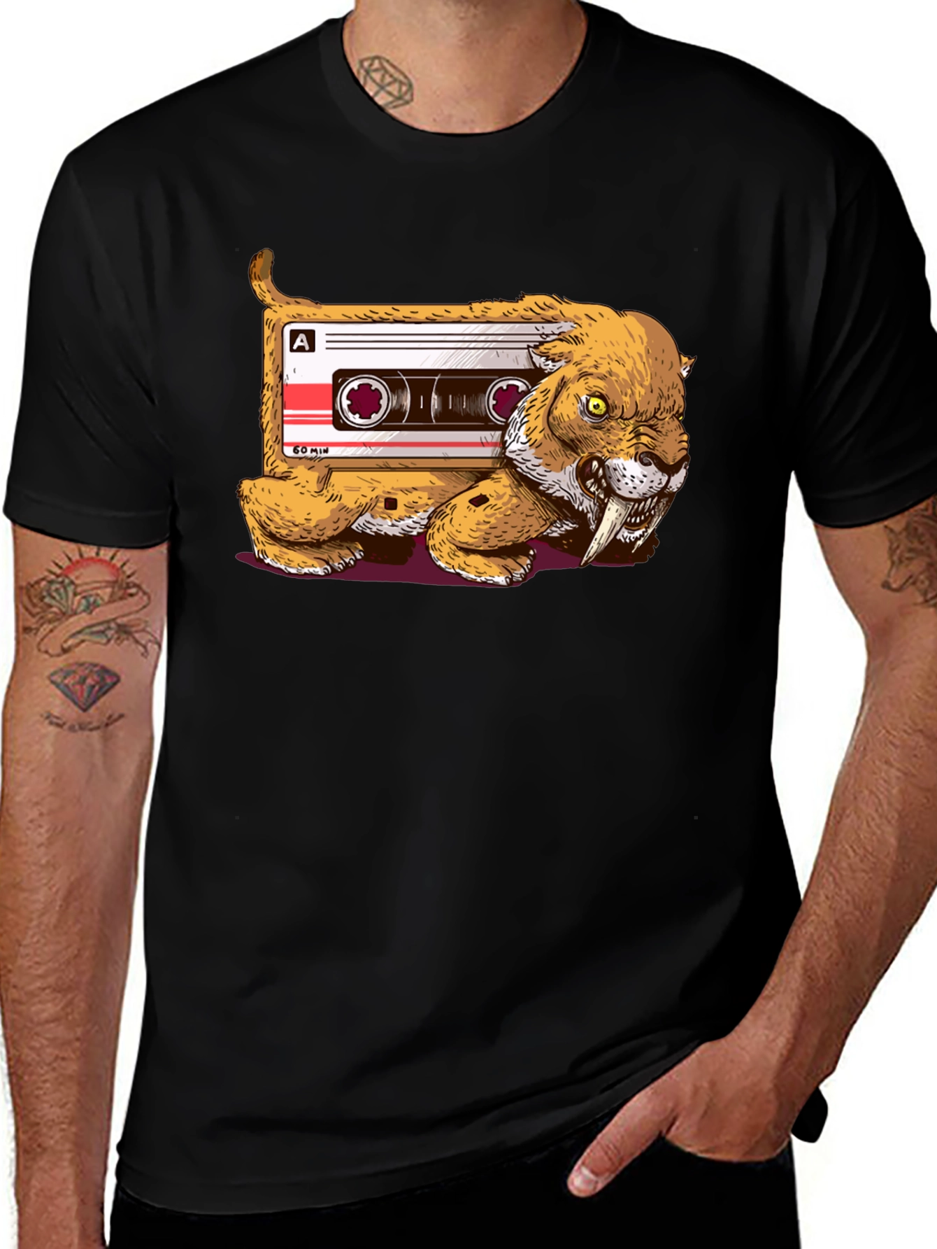 Variant 17 of Cassette Tape Tiger Graphic Tee - Black T-Shirt