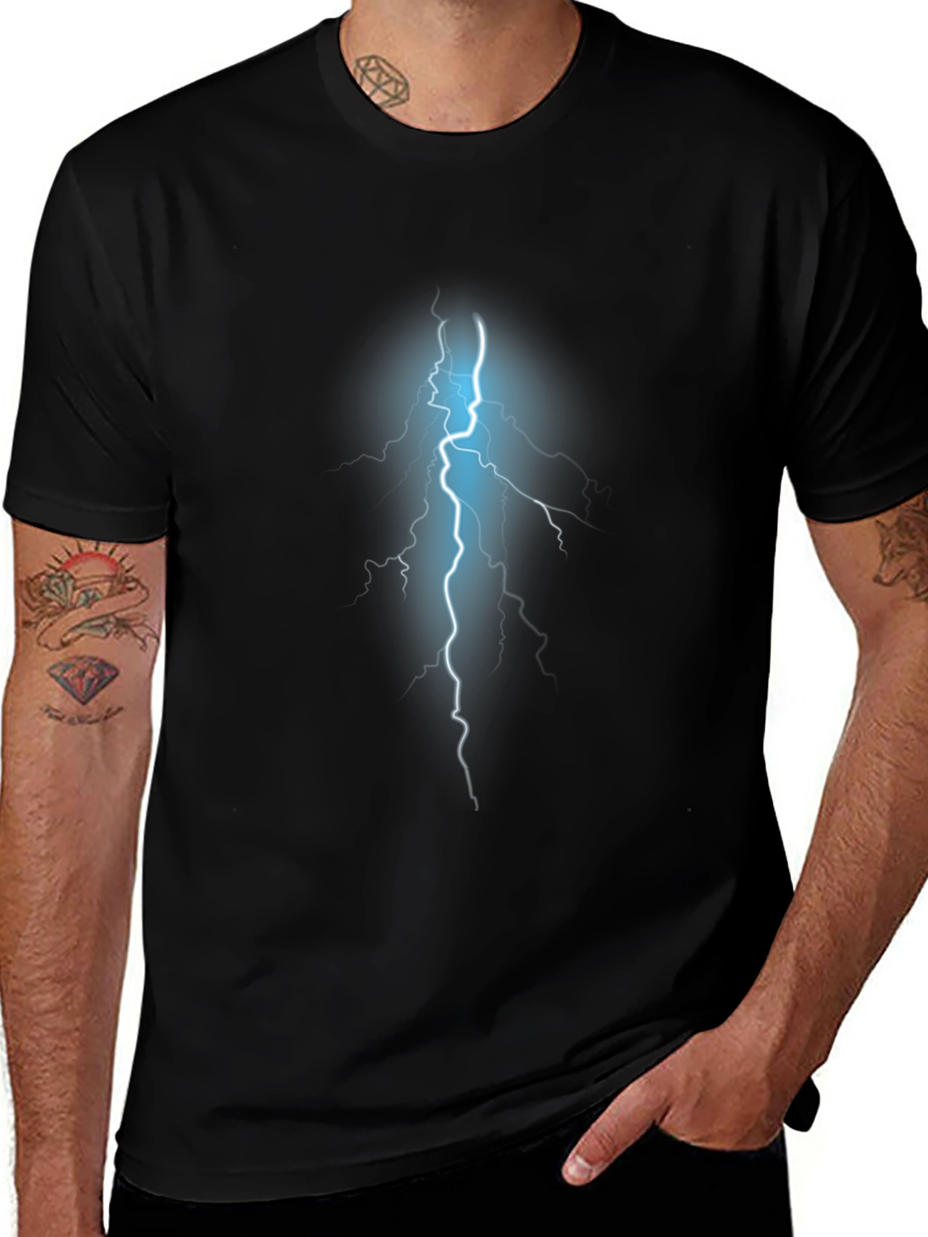 Variant 29 of Electric Blue Lightning Bolt Graphic Black T-Shirt