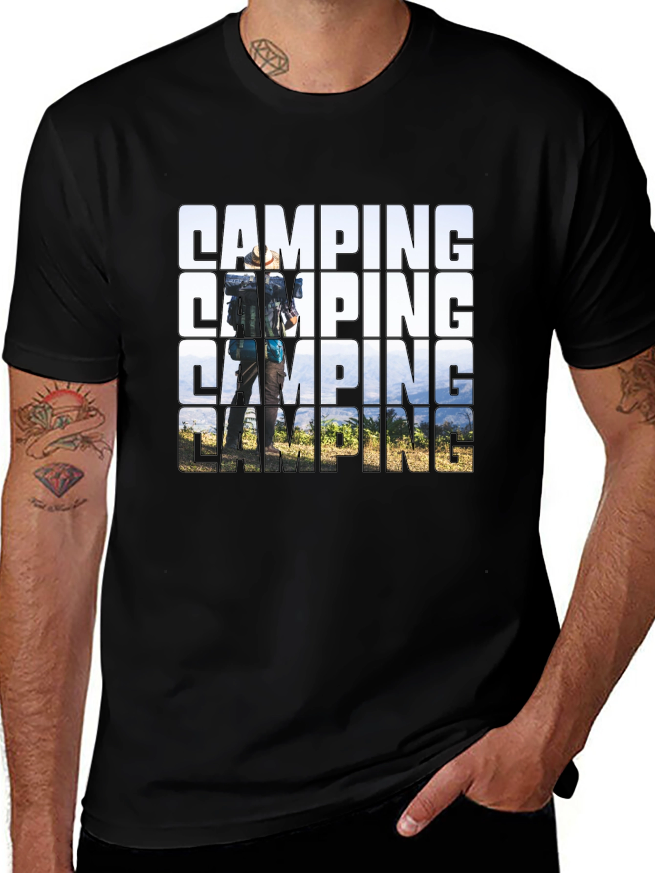 Variant 11 of Camping Graphic Print Black T-Shirt