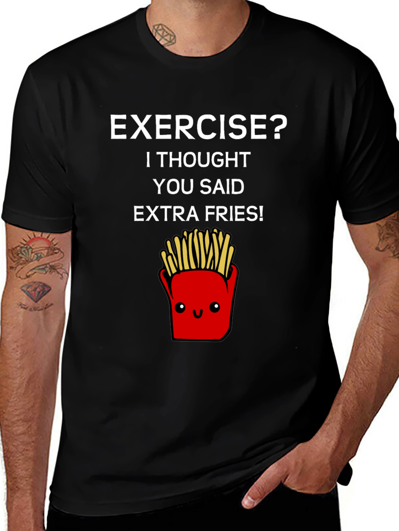 Variant 27 of Exercise? Extra Fries T-Shirt - Funny Foodie Tee