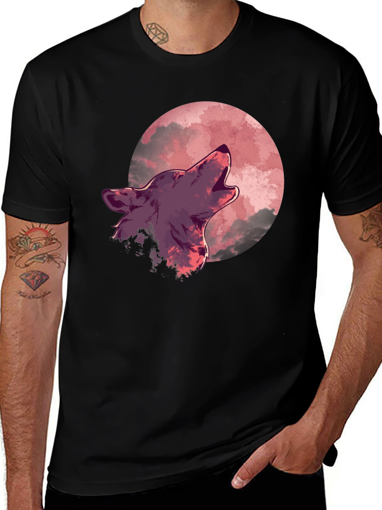Variant 9 of Wolf Howling at Moon Graphic Tee