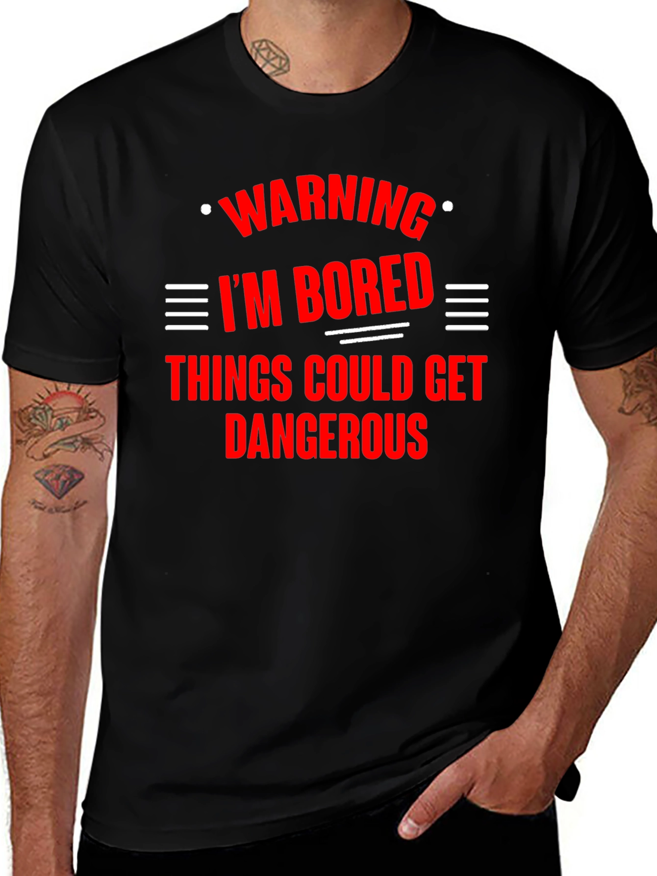 Variant 20 of Warning I'm Bored T-Shirt - Mens Novelty Tee