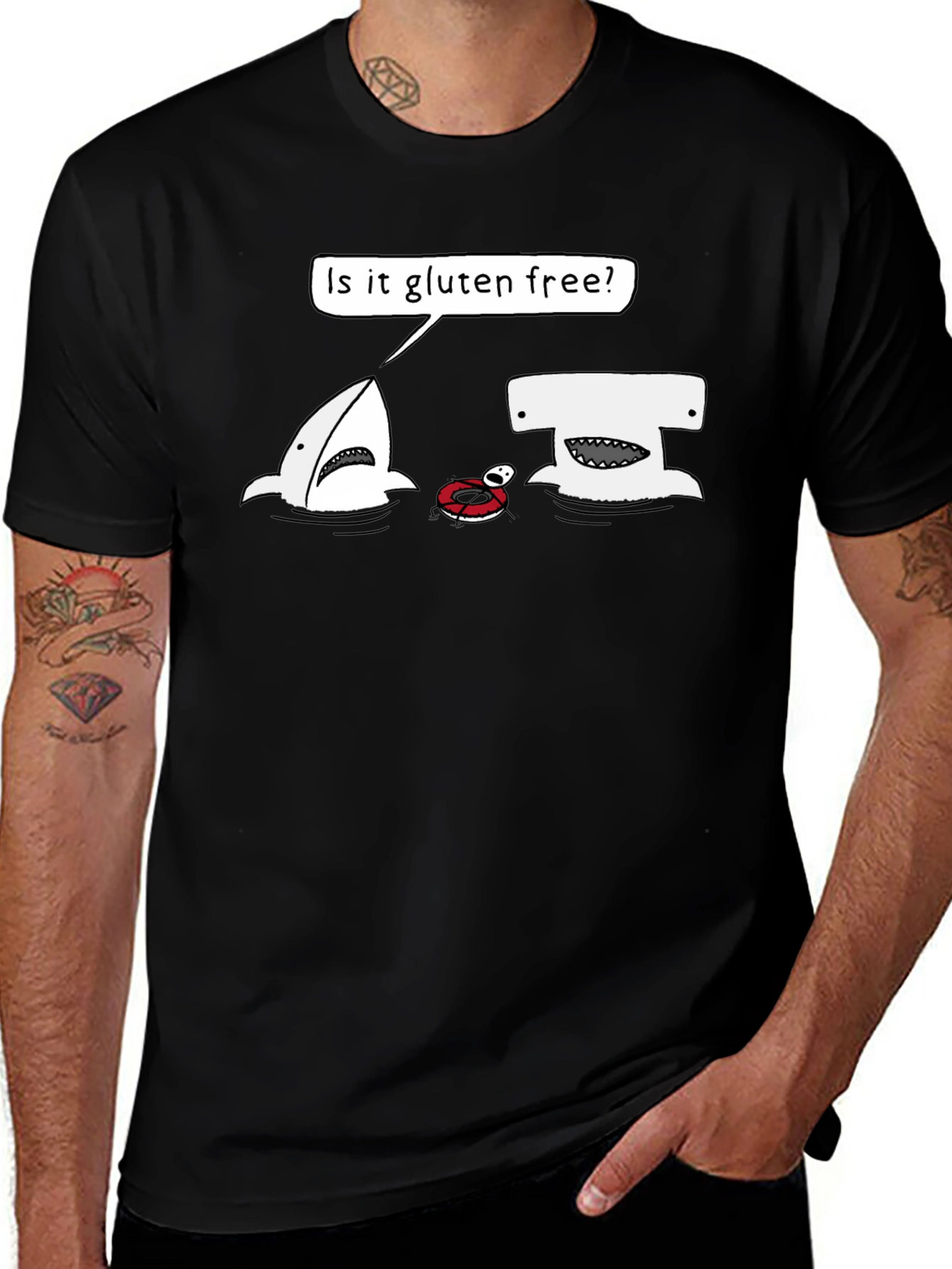 Gluten-Free Shark Humor Graphic T-Shirt