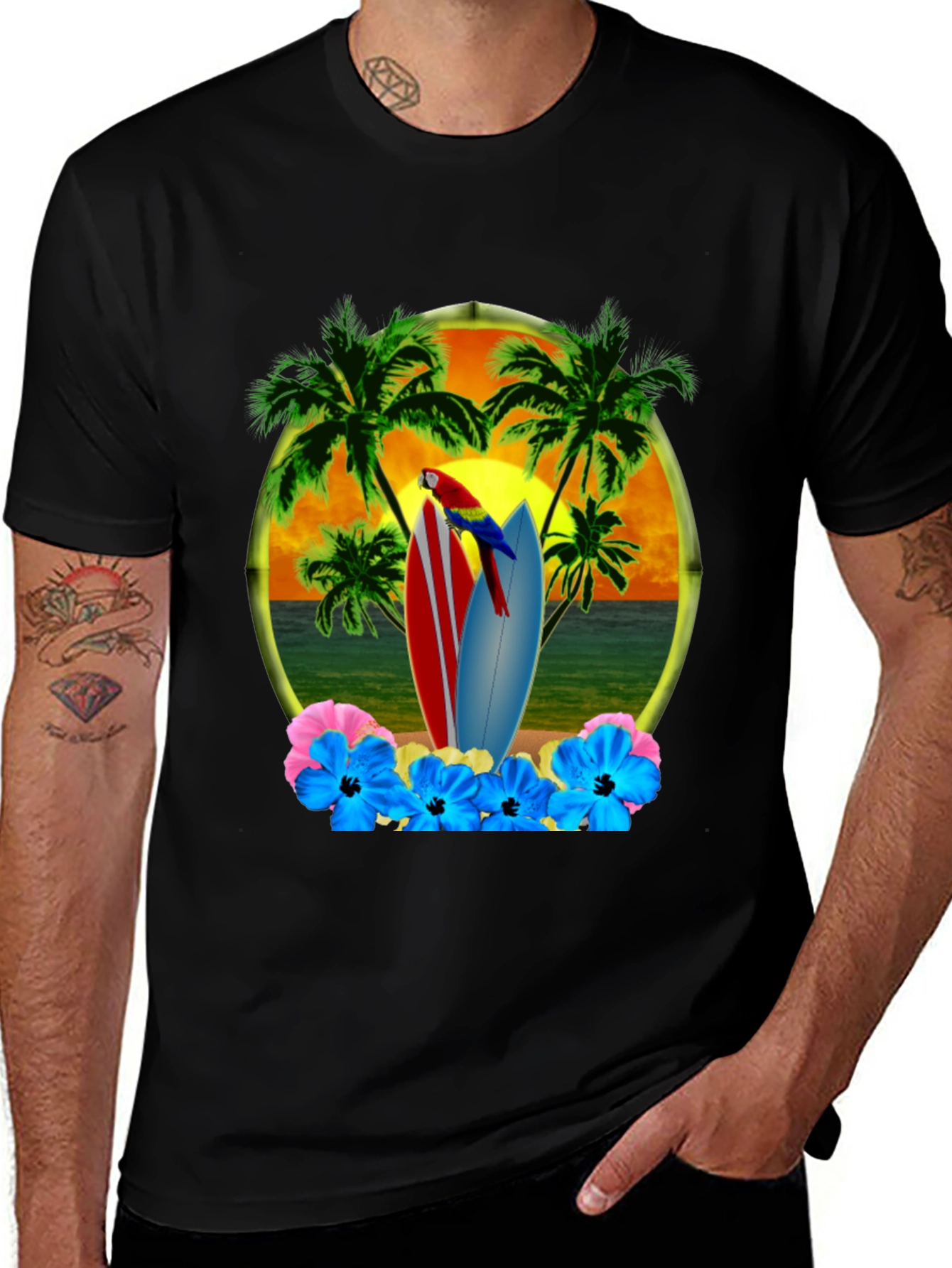 Variant 17 of Tropical Beach Surfboard T-Shirt